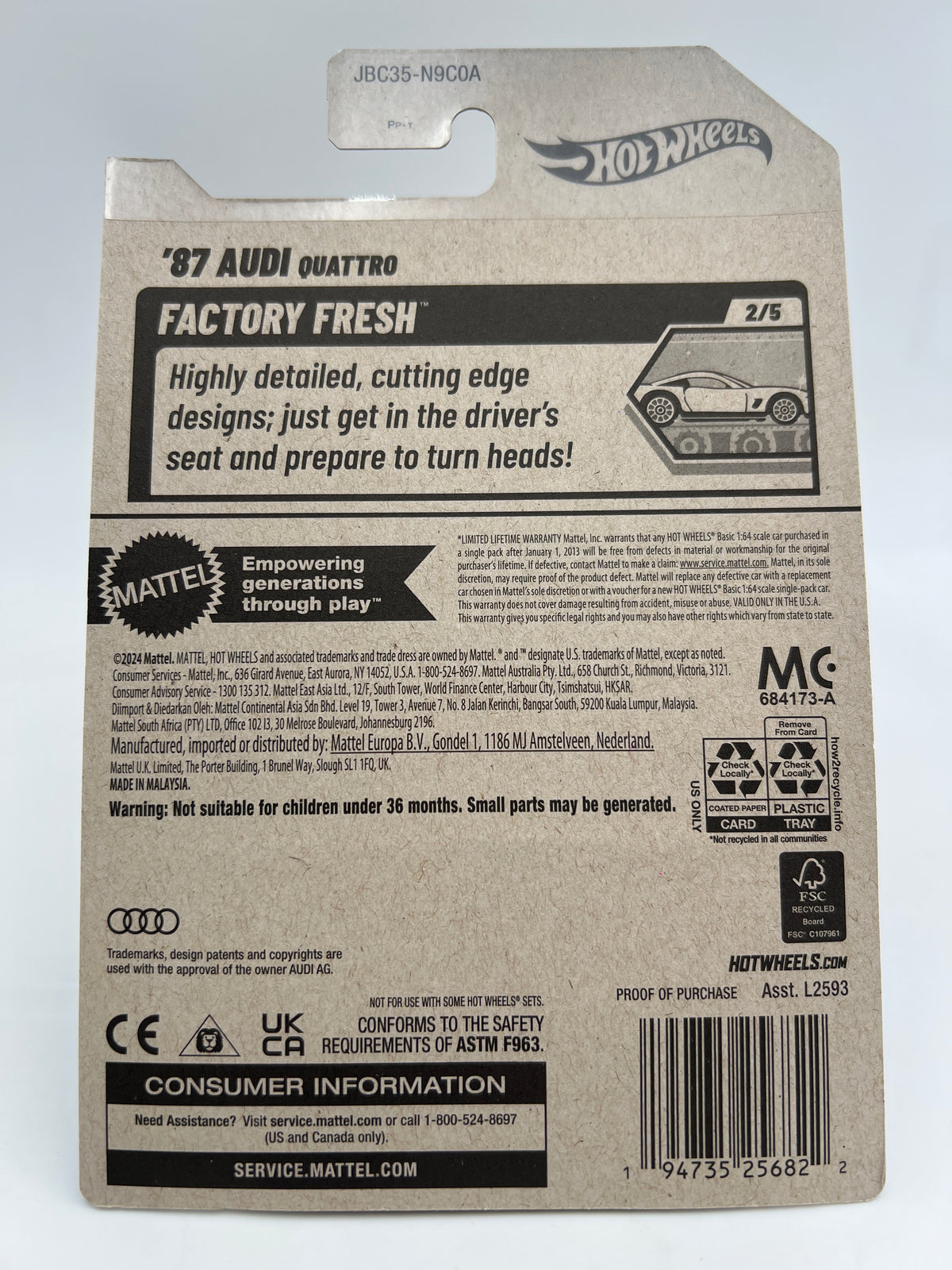 2025 Hot Wheels Factory Sealed Super Treasure Hunt & Mainline #16 87 Audi Quattro W/Protector