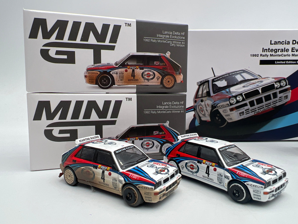 Mini GT #455-458 Martini Racing 4 Car Set 1/5000 Lancia Delta HF Integrale Evoluzione