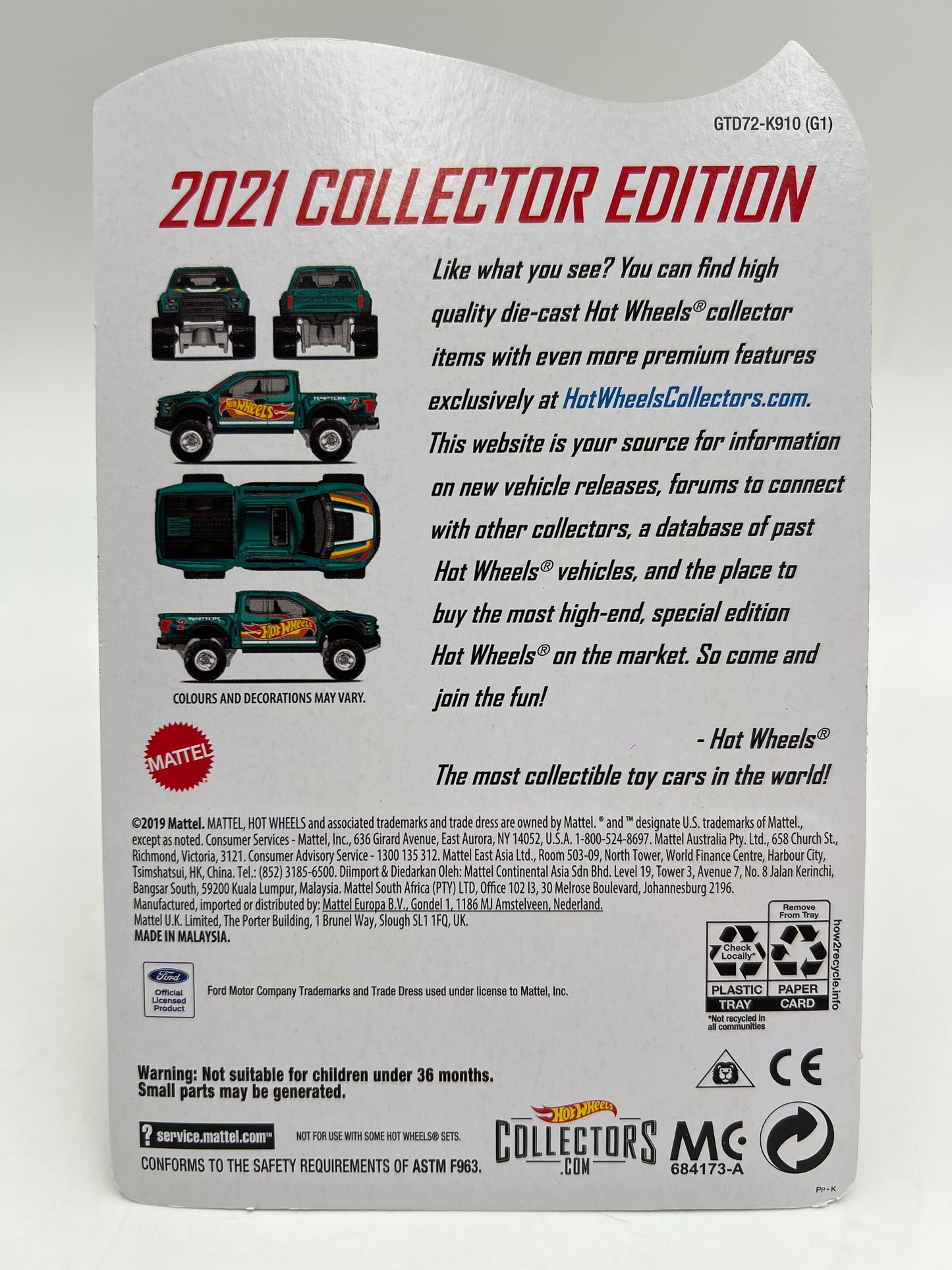2021 Hot Wheels Mail in #2 17 Ford F-150 Raptor Green W/Protector