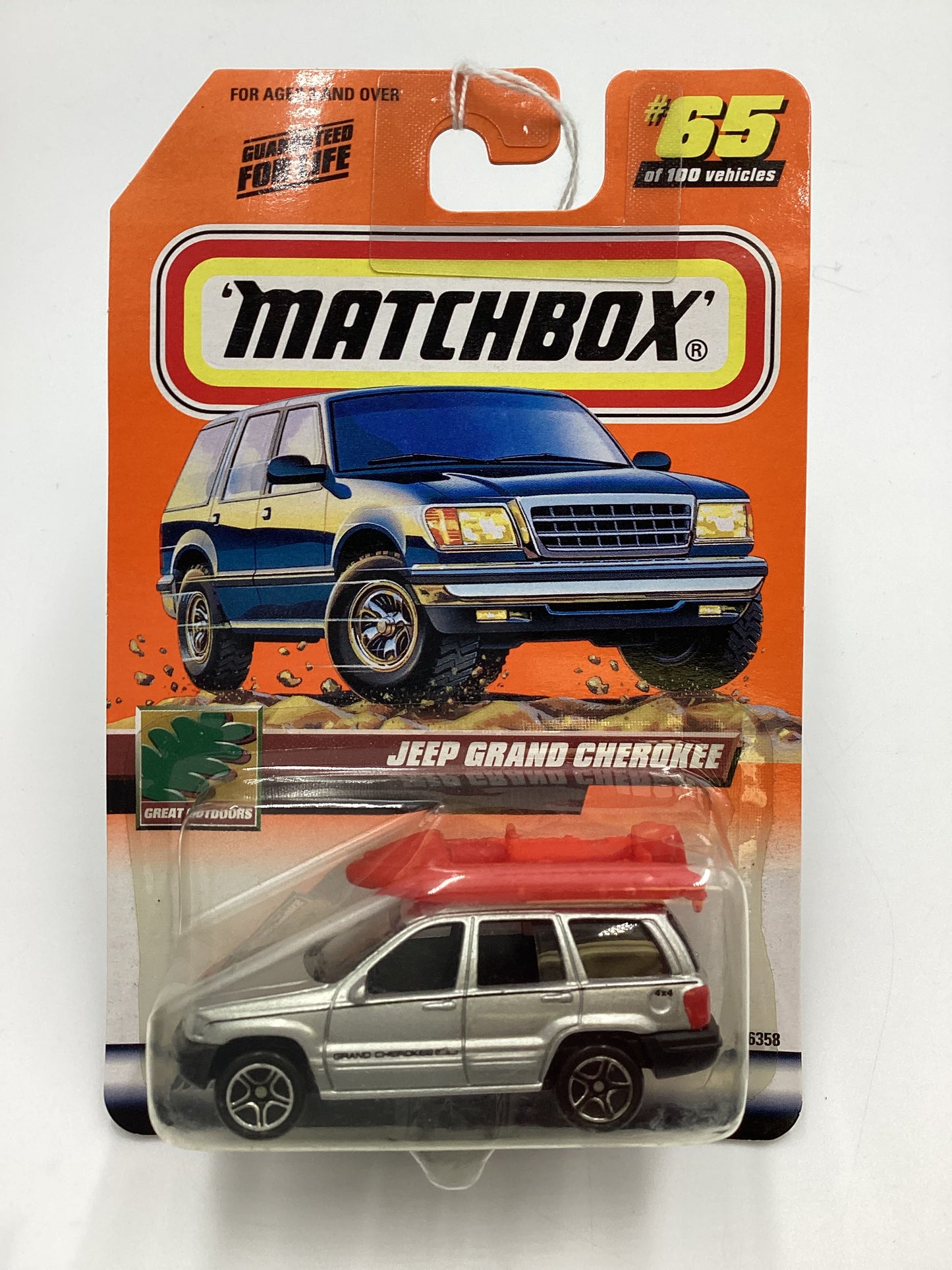 1999 Matchbox #65 Jeep Grand Cherokee Silver W/ Roof Raft 210C