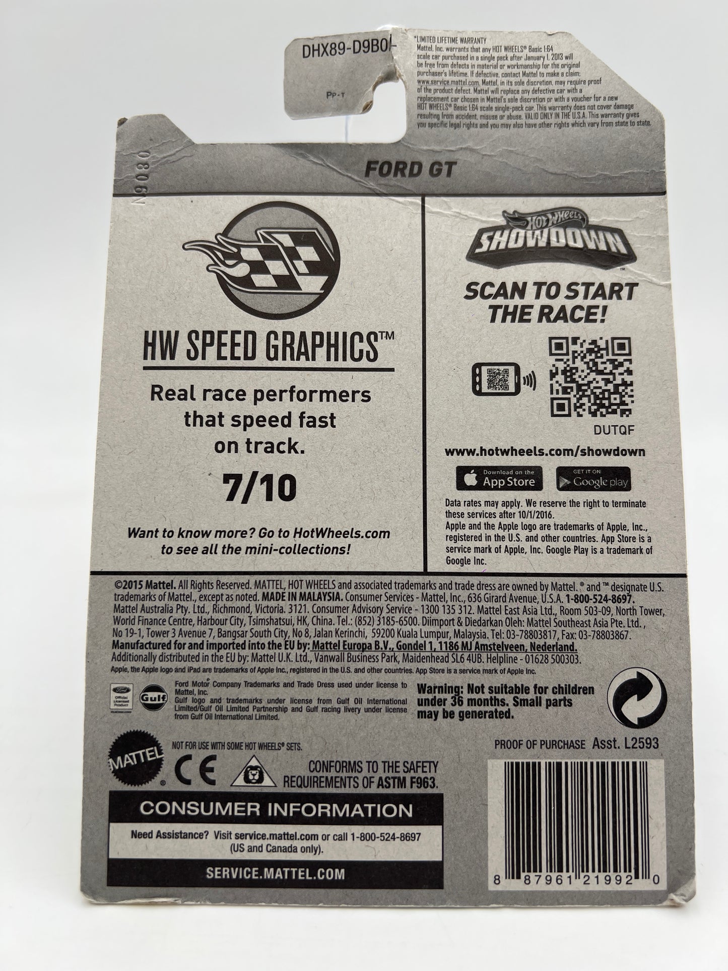 2016 Hot Wheels Walmart Exclusive Zamac #182 Ford GT Gulf Bad Card 145C