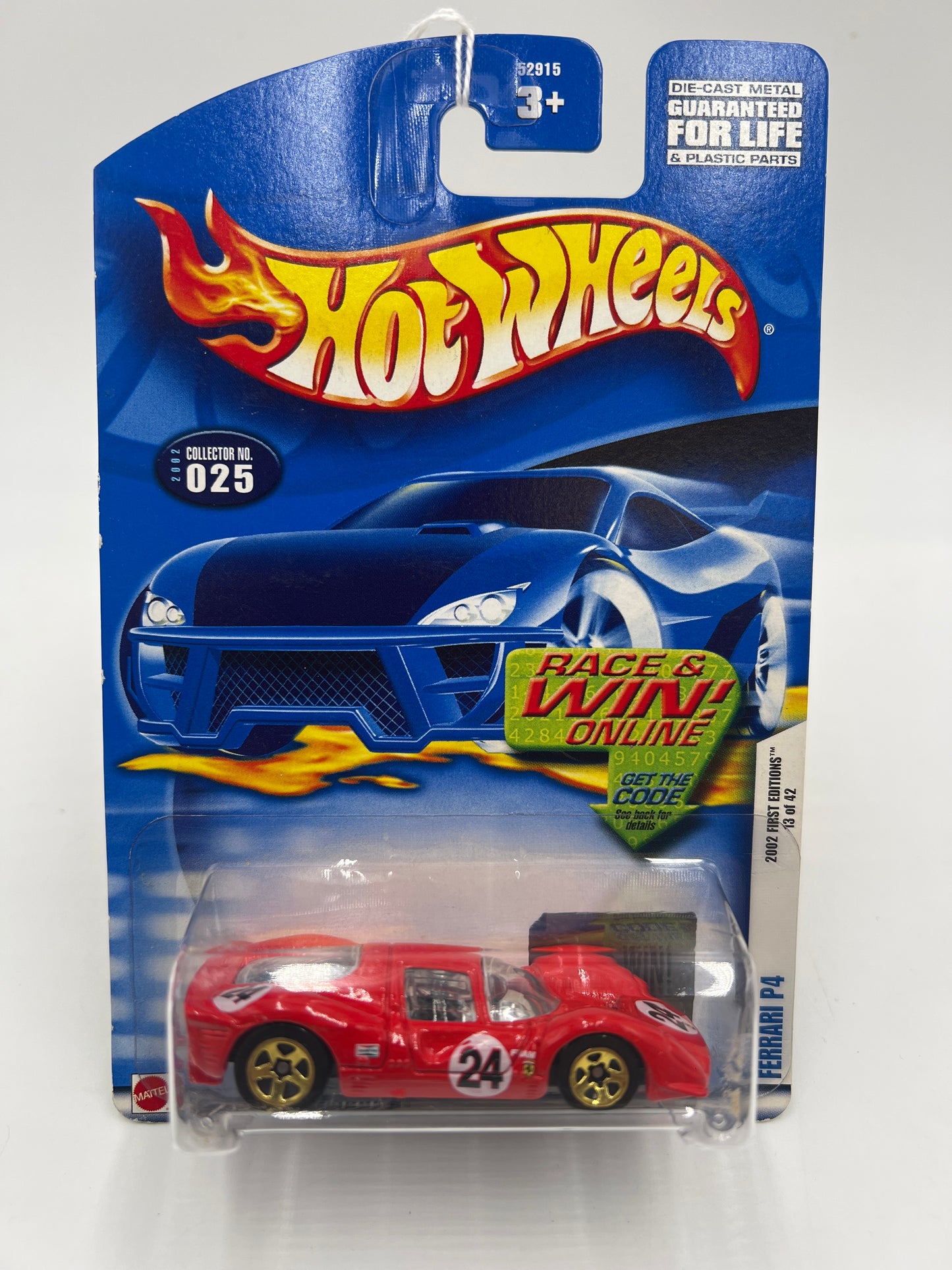 2002 Hot Wheels First Editions #025 Ferrari P4 Red *Card Stains Back*