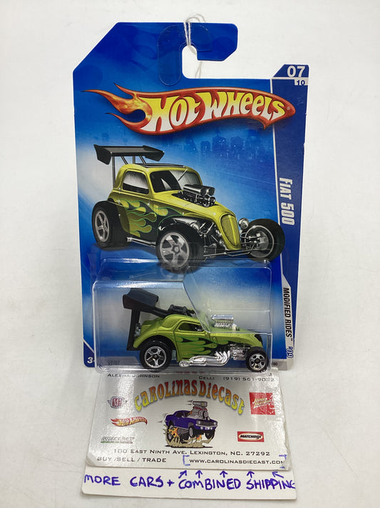 2009 Hot Wheels #163 Fiat 500 Green 64B