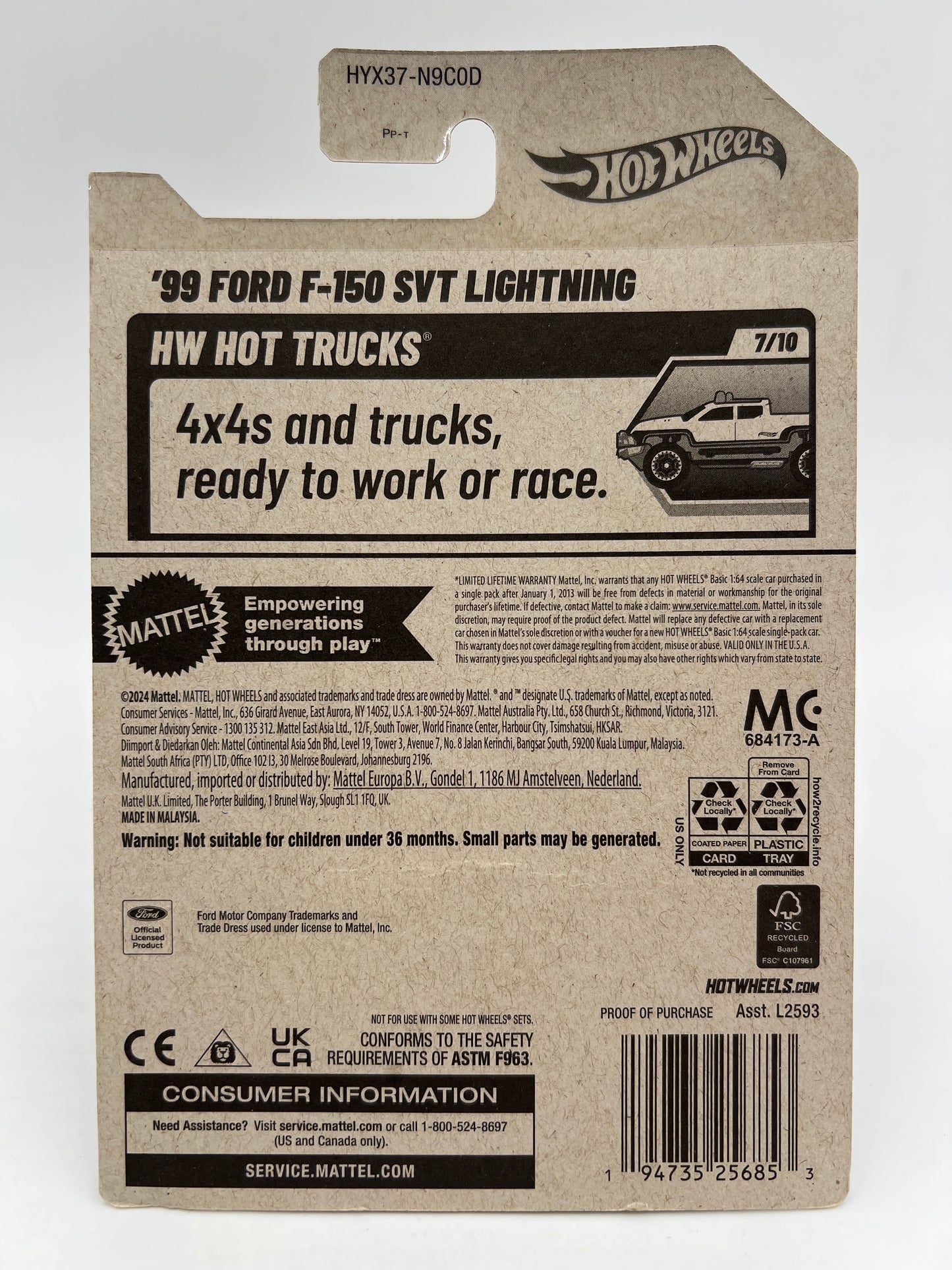 Hot Wheels 99 Ford F-150 SVT Lightning Wheel Swap Custom On Card W/Protector SR