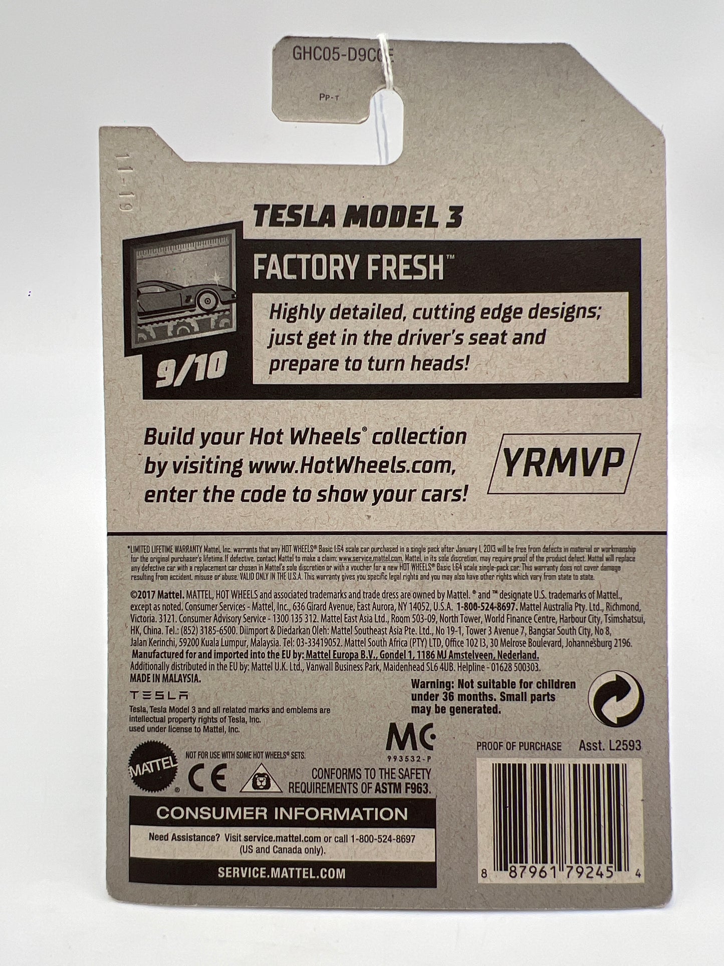 2020 Hot Wheels Factory Fresh #112 Tesla Model 3 Gray 48B