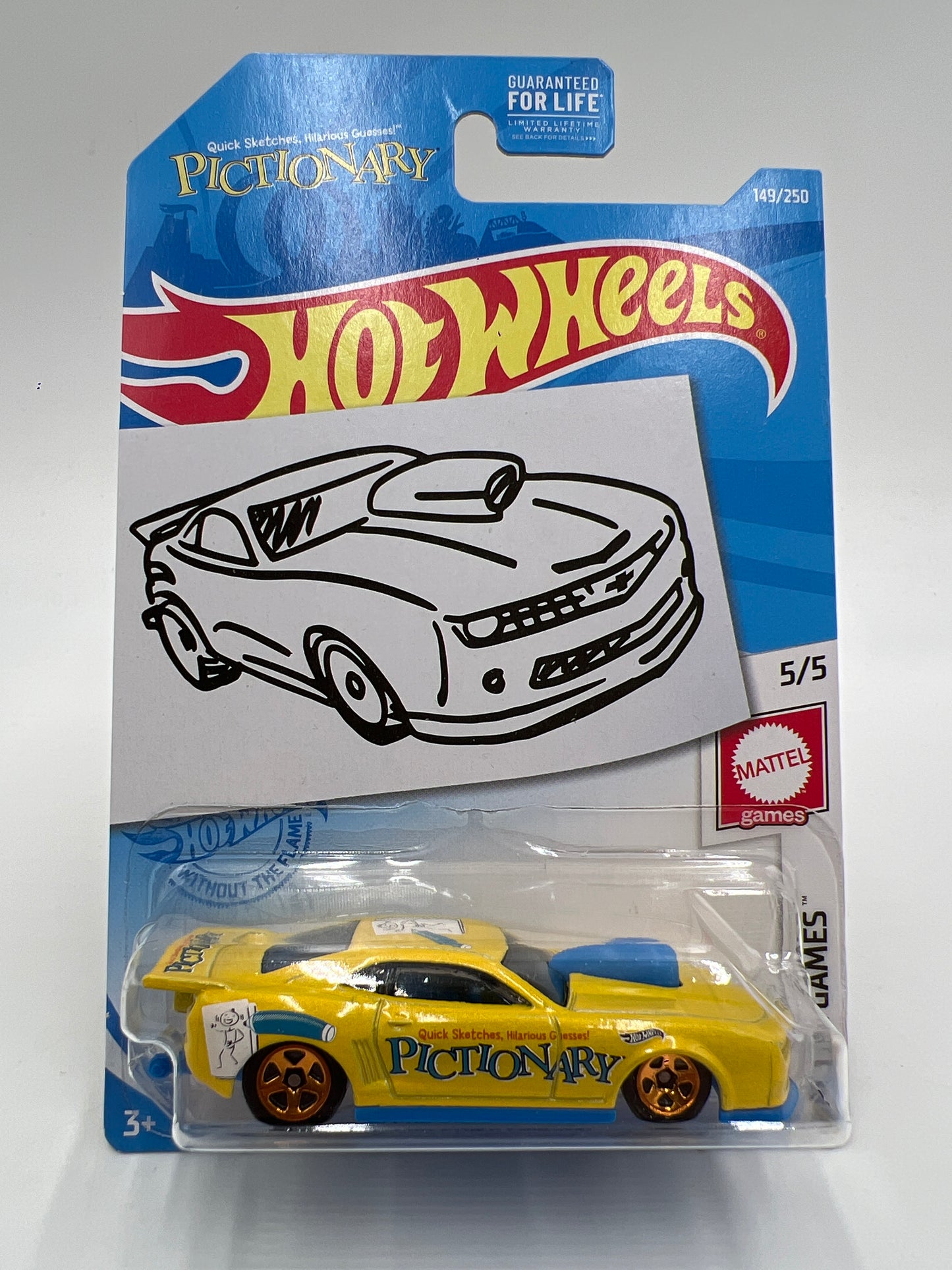 2019 Hot Wheels Kroger Exclusive #149 10 Pro Stock Camaro Green/Yellow Pictionary Sketch Card W/Protectors Cracked Blisters