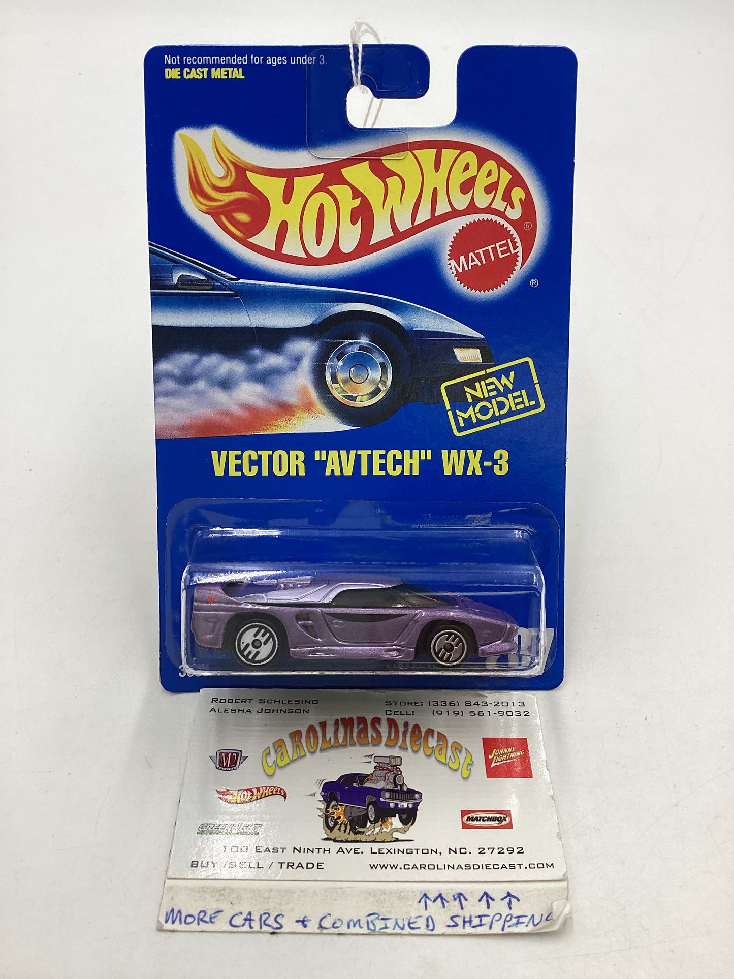 Hot Wheels Blue Card Collector No. 207 Vector Avtech WX-3 Purple UH Chrome Wheels