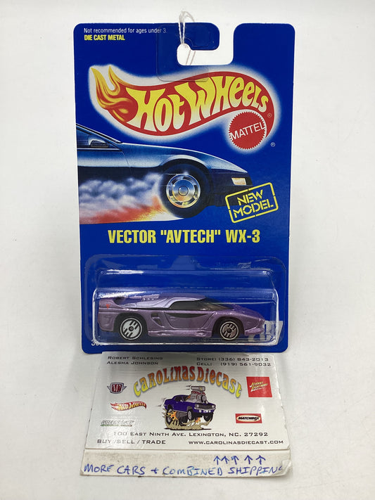 Hot Wheels Blue Card Collector No. 207 Vector Avtech WX-3 Purple UH Chrome Wheels