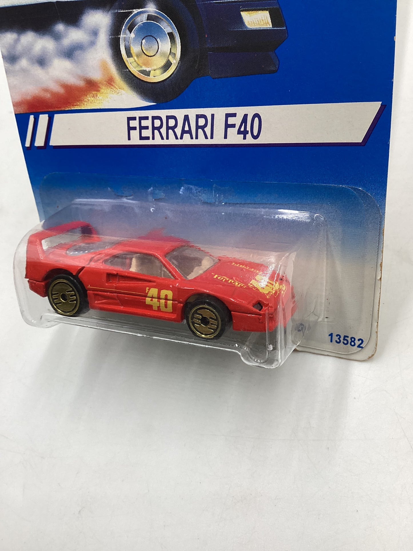 1994 Hot Wheels International Card 13582 Ferrari F40 Red Gold UH Wheels HTF with protector