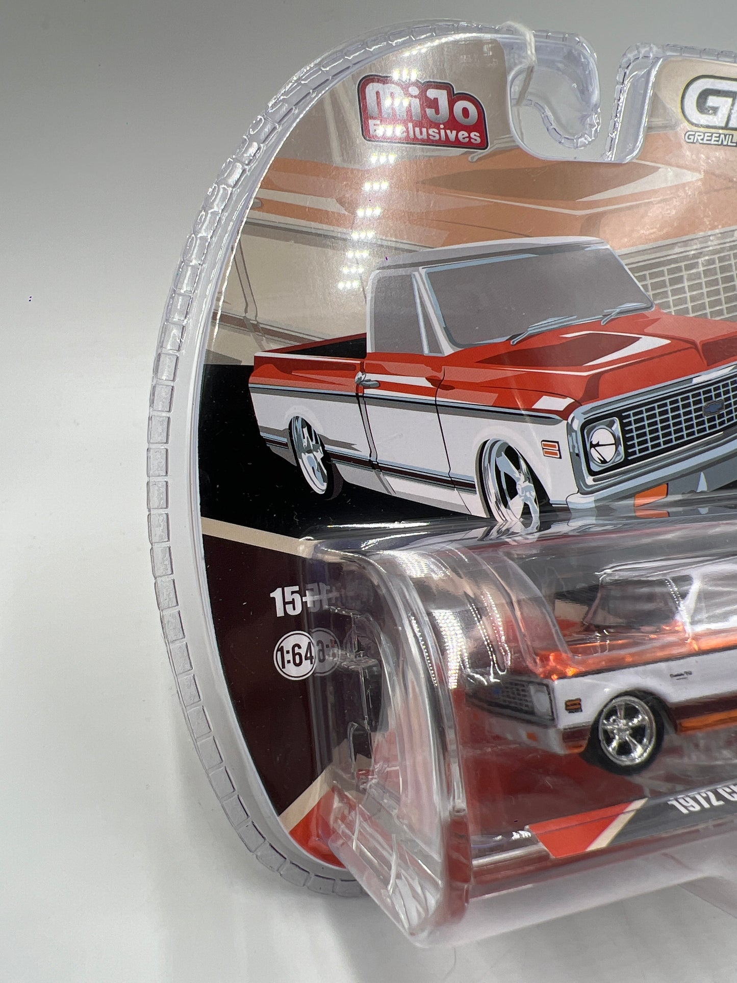 Greenlight Mijo Exclusives CHROME CHASE 1972 Chevrolet C10 Short Bed Orange