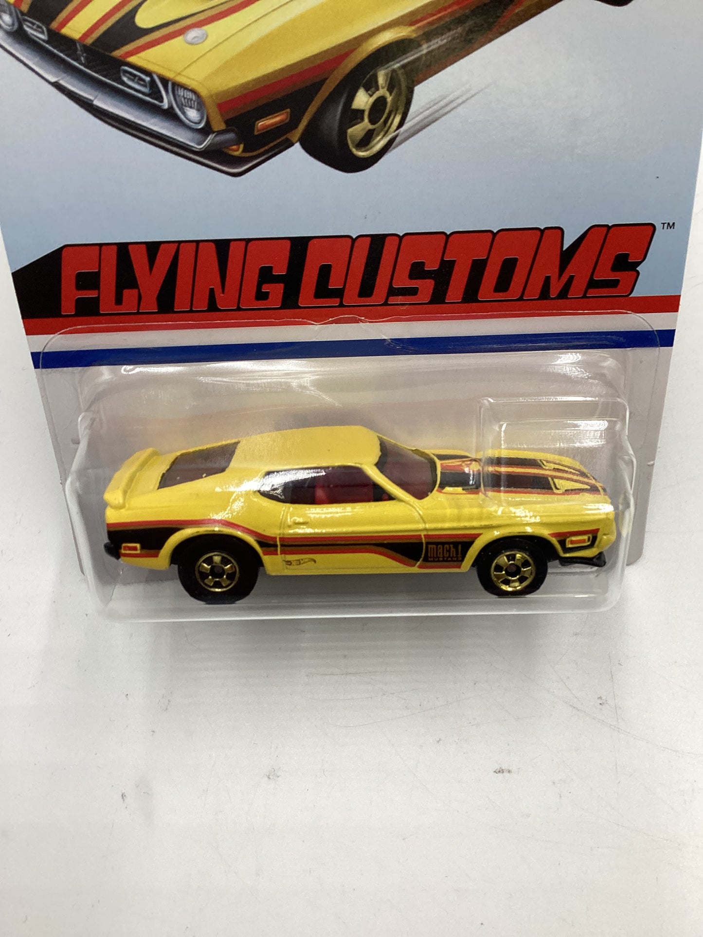 Hot Wheels Target Exclusive Flying Customs 71 Mustang Mach 1 Yellow Cracked Blister