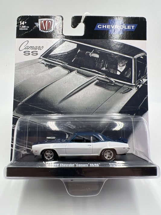 M2 Machines Auto Drivers 1969 Chevrolet Camaro SS/RS White/Blue Card Not Perfect R101 192F