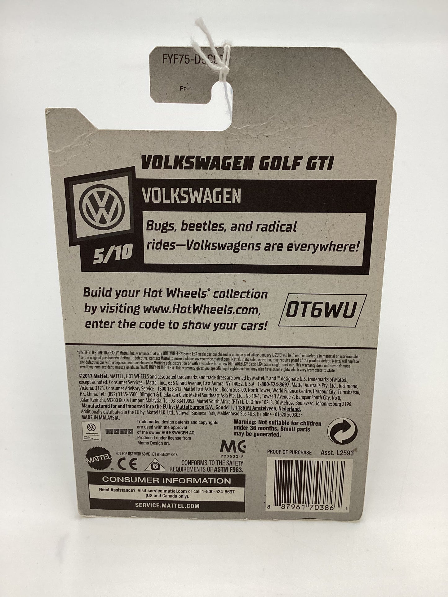 2019 Hot Wheels #19 Volkswagen Golf GTI Yellow Momo 96B