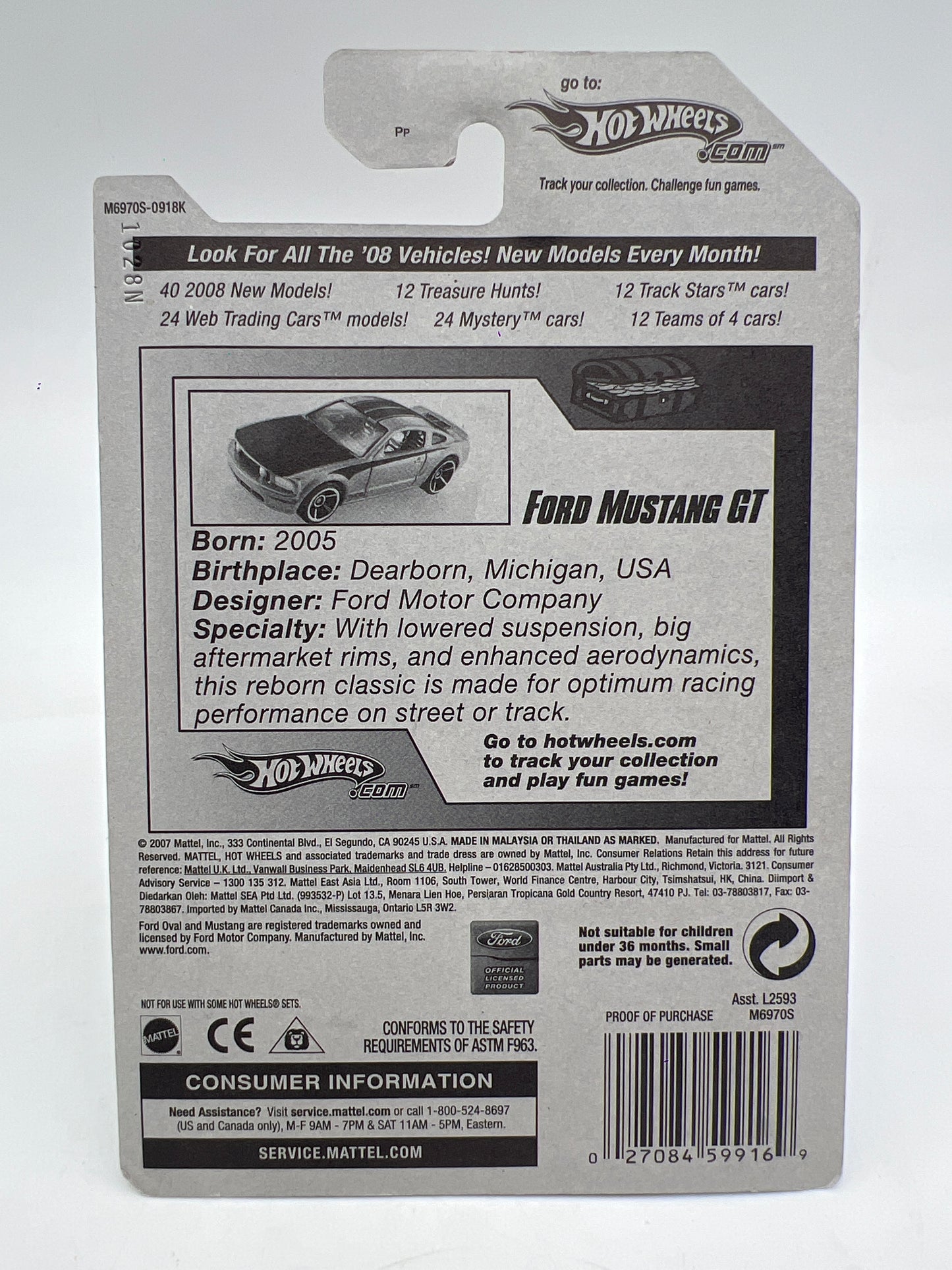 2008 Hot Wheels Super Treasure Hunt #164 Ford Mustang GT Gold W/Protector Cracked Blister