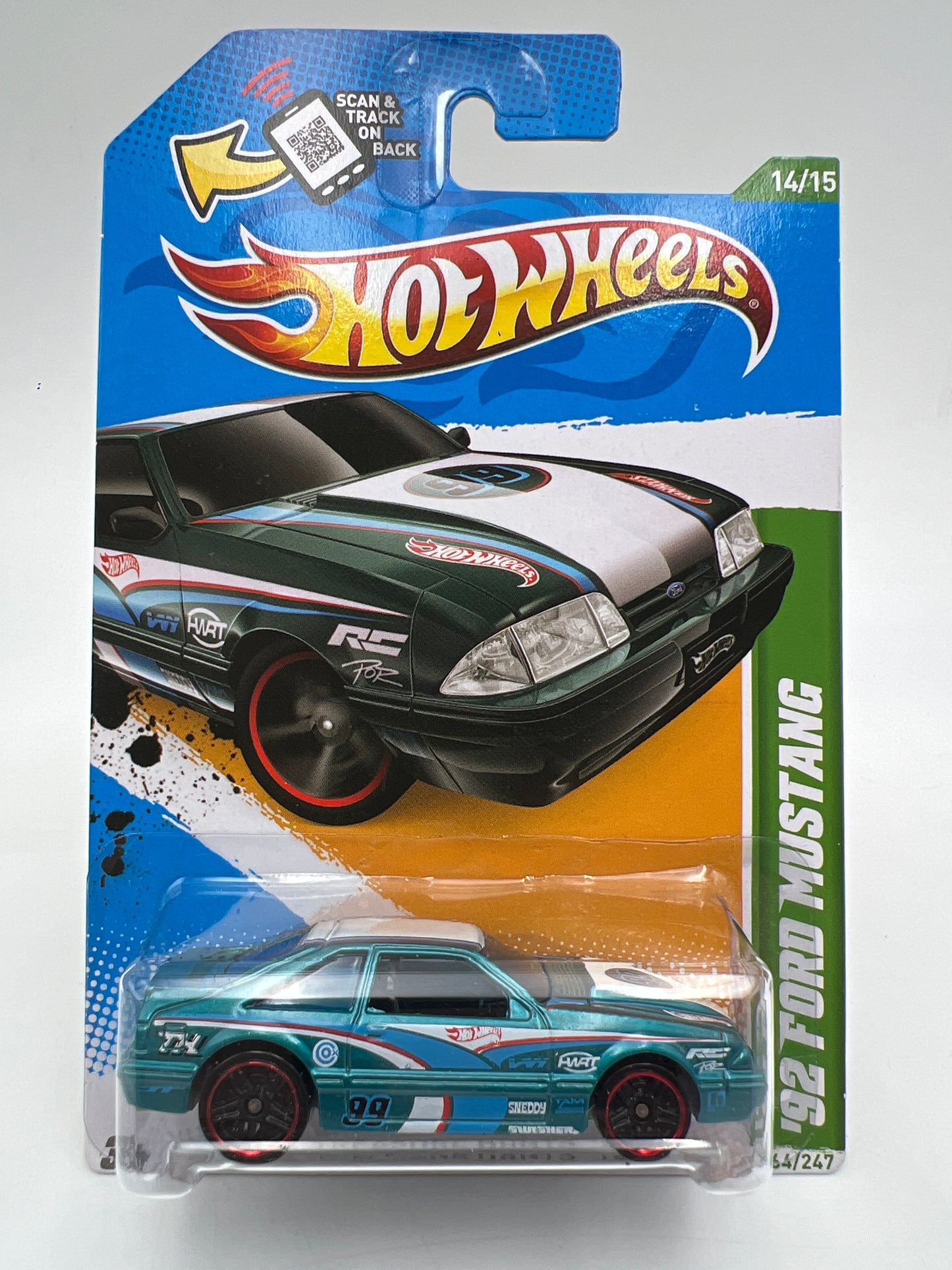 2012 Hot Wheels Treasure Hunts #64 92 Ford Mustang Teal W/Protector