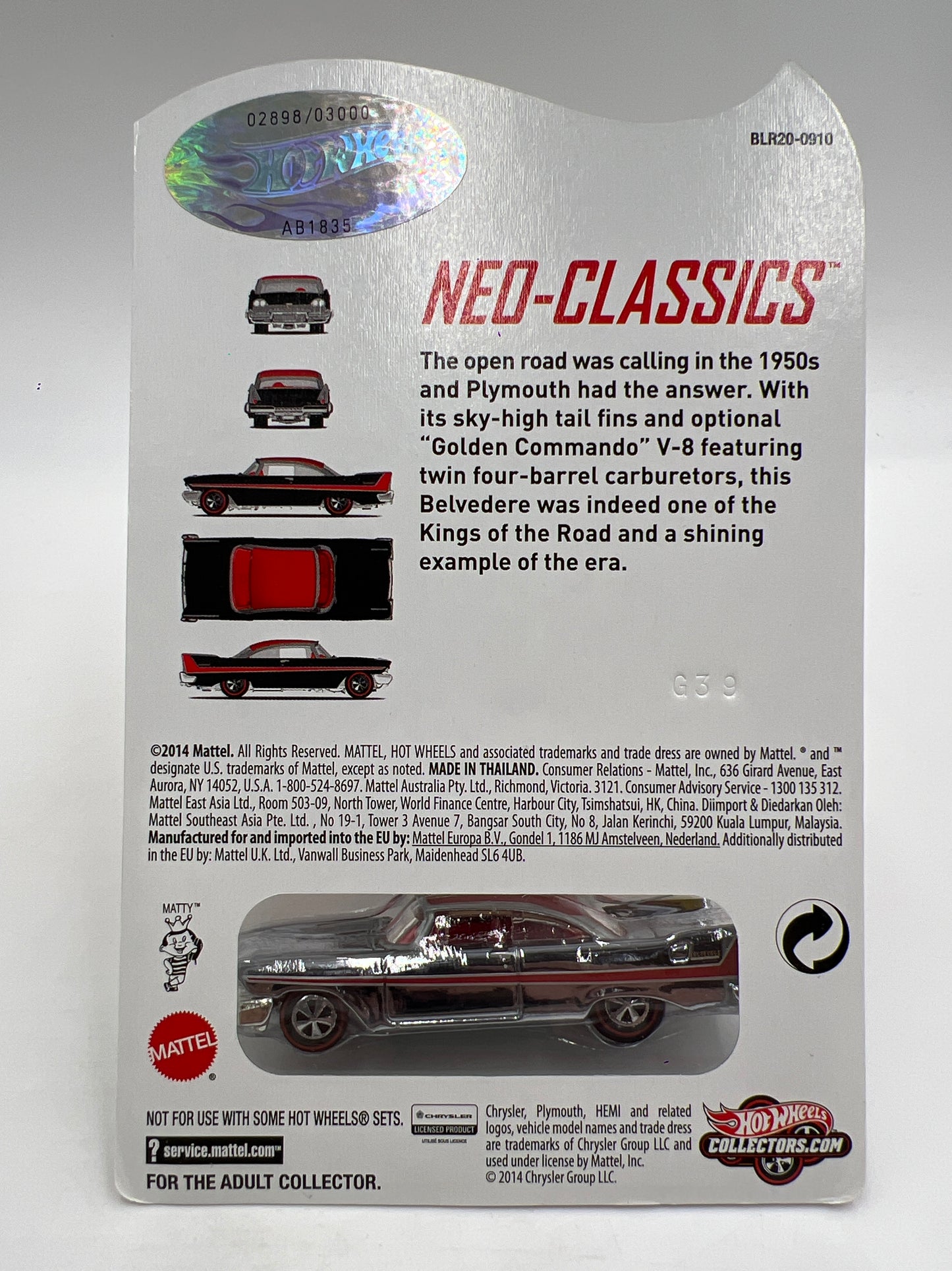 2014 Hot Wheels RLC Neo-Classics Series 13 #1 2898/3000 58 Plymouth Belvedere Chrome W/Protector