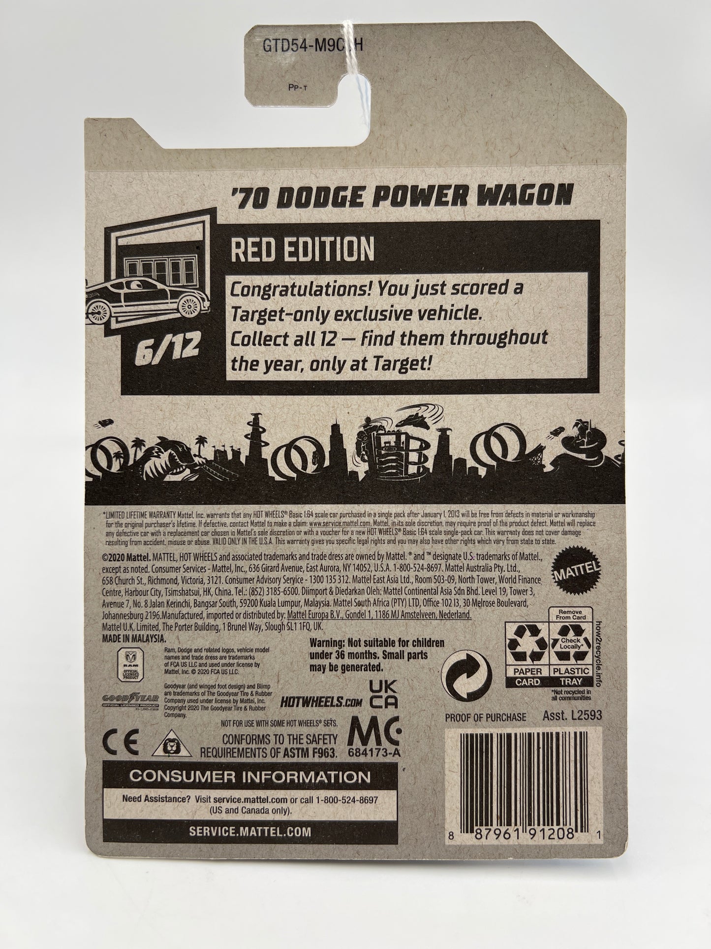 2021 Hot Wheels Target Exclusive Red Edition #3 70 Dodge Power Wagon White 147B