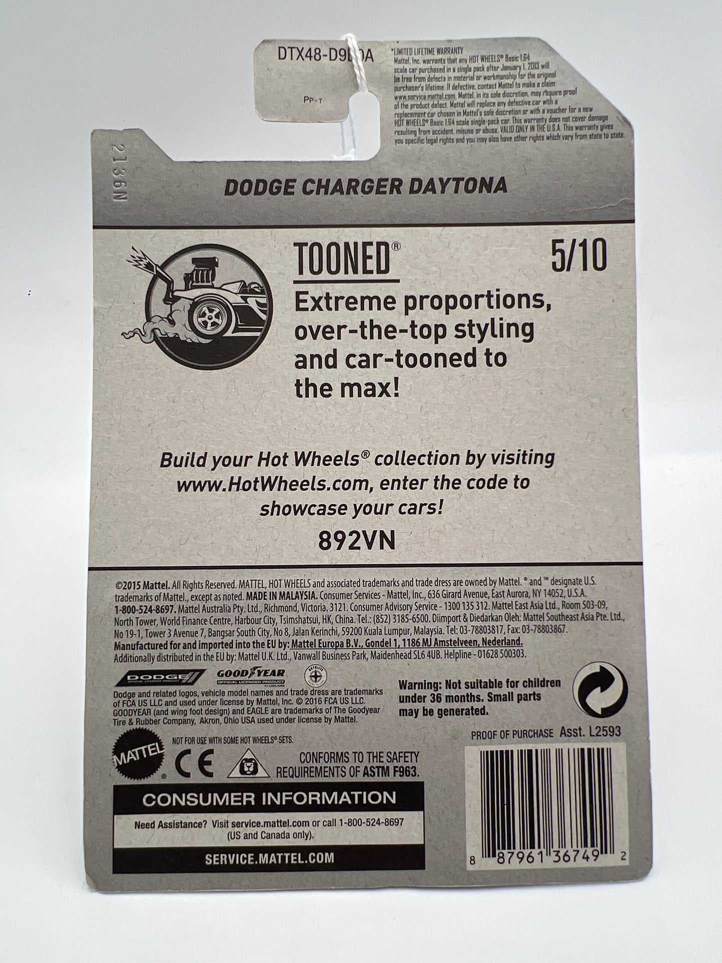 2017 Hot Wheels Tooned #6 Dodge Charger Daytona Orange 42C