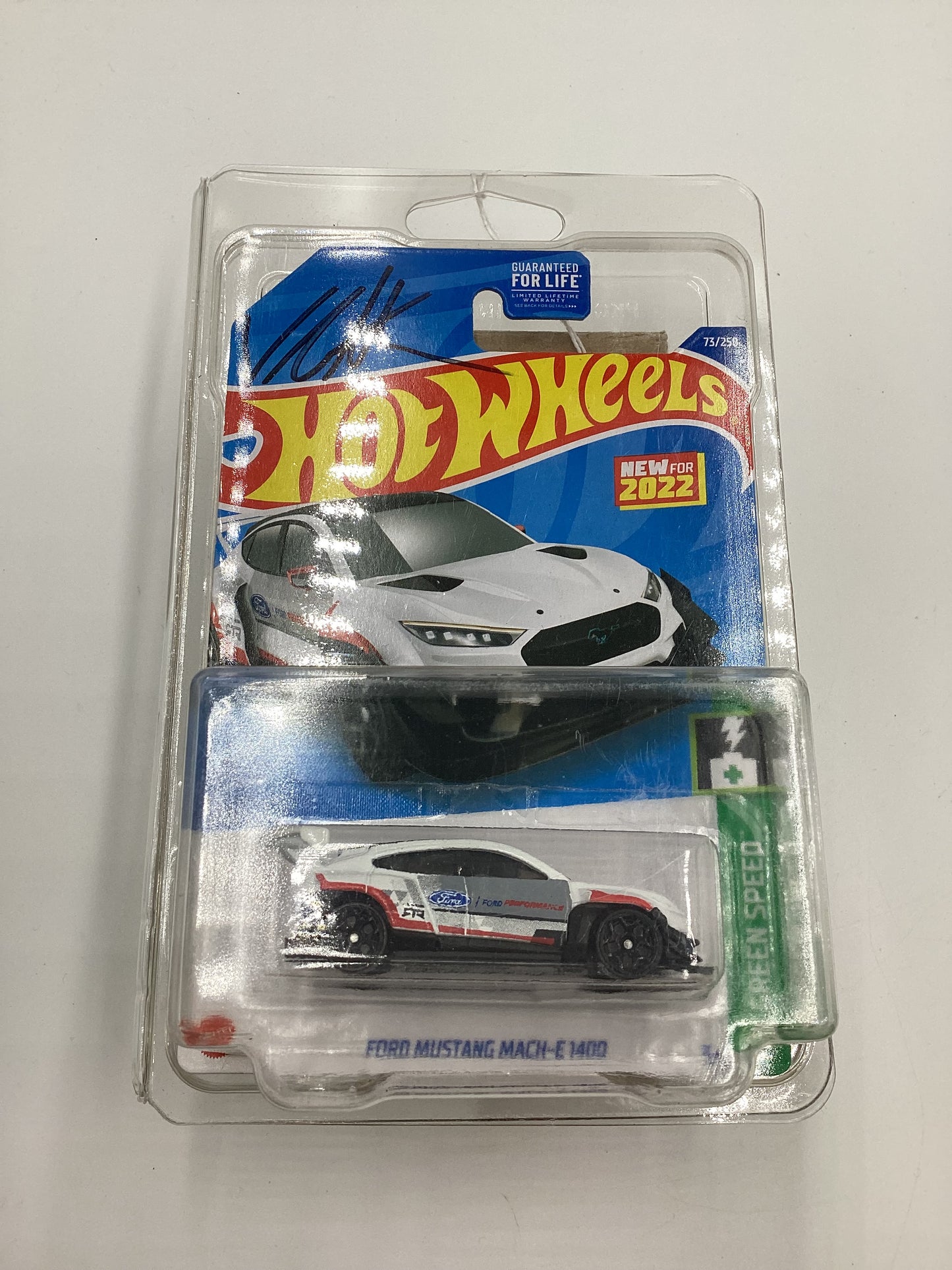 2022 Hot Wheels #73 Ford Mustang Mach-E 1400 White Autographed Vaughn Gittin Jr W/protector