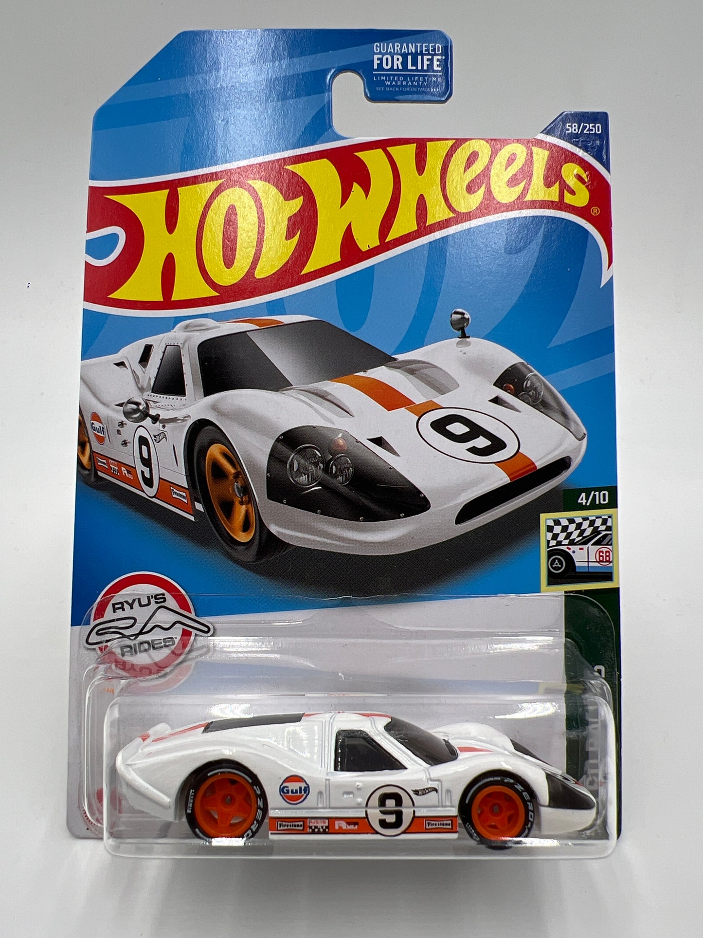 Hot Wheels 67 Ford GT40 Mk.IV White Gulf Wheel Swap Custom On Card W/Protector SR