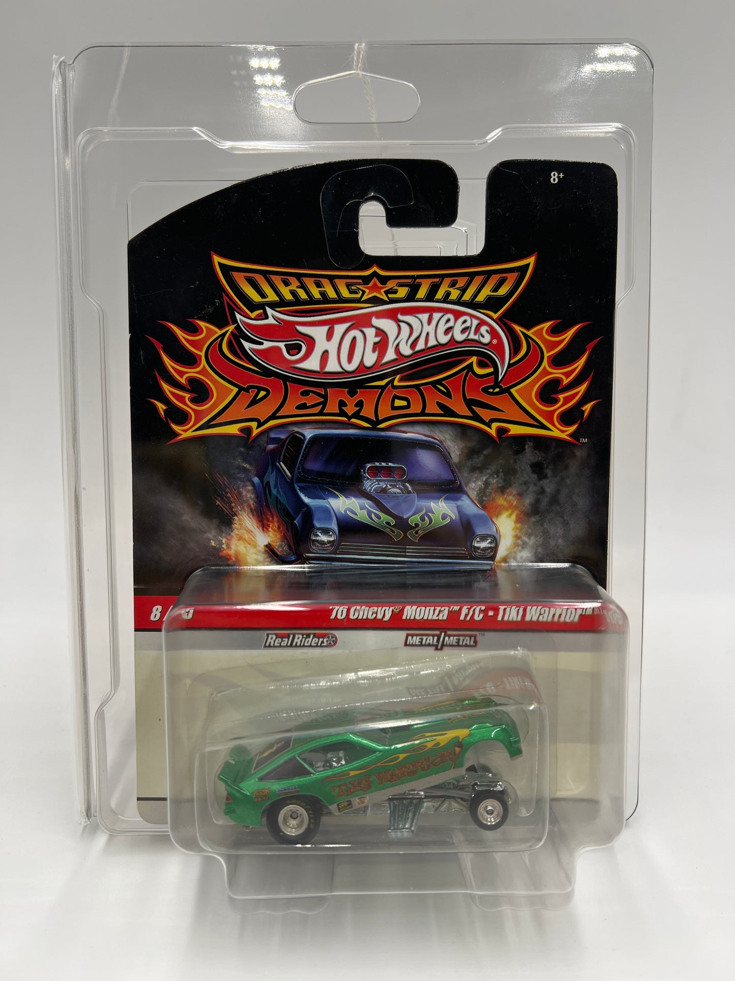 Hot Wheels Drag Strip Demons #8 76 Chevy Monza F/C Tiki Warrior W/Protector
