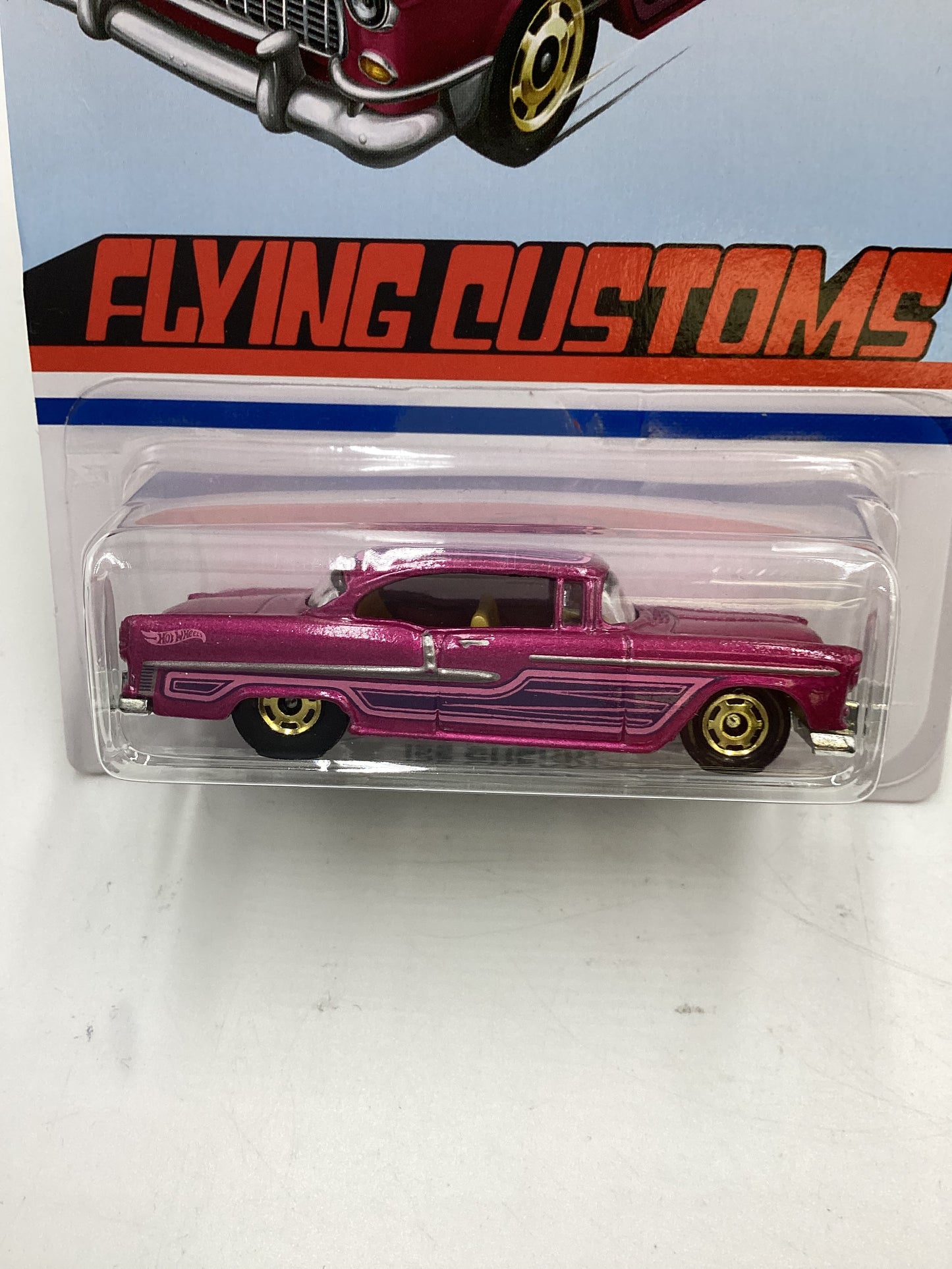 Hot Wheels Target Exclusive Flying Customs 55 Chevy Pink Cracked Blister