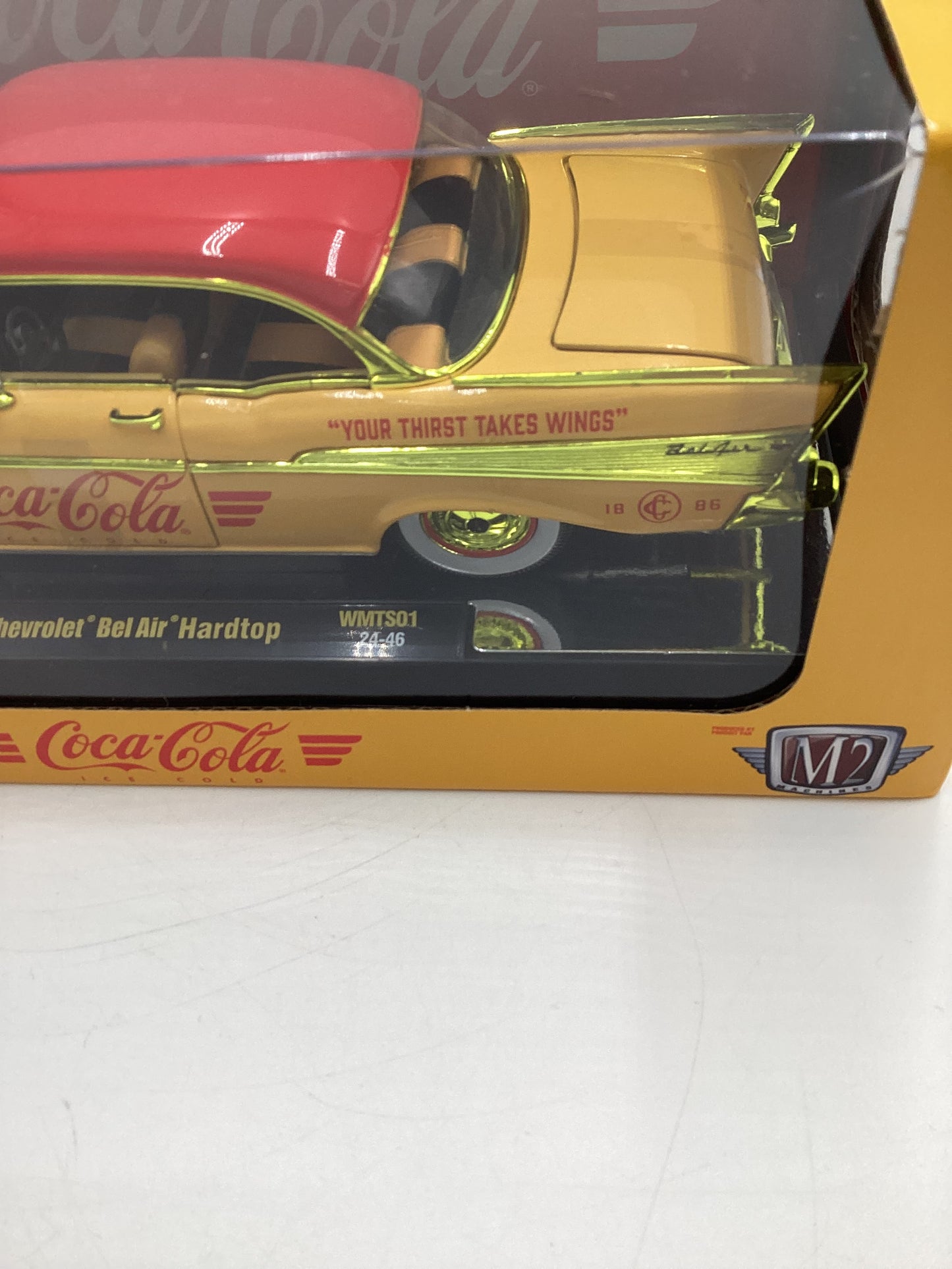 M2 Machines 1/24 Walmart Exclusive Coca Cola 1957 Chevrolet Bel Air Hardtop Yellow WMTS01 CHASE