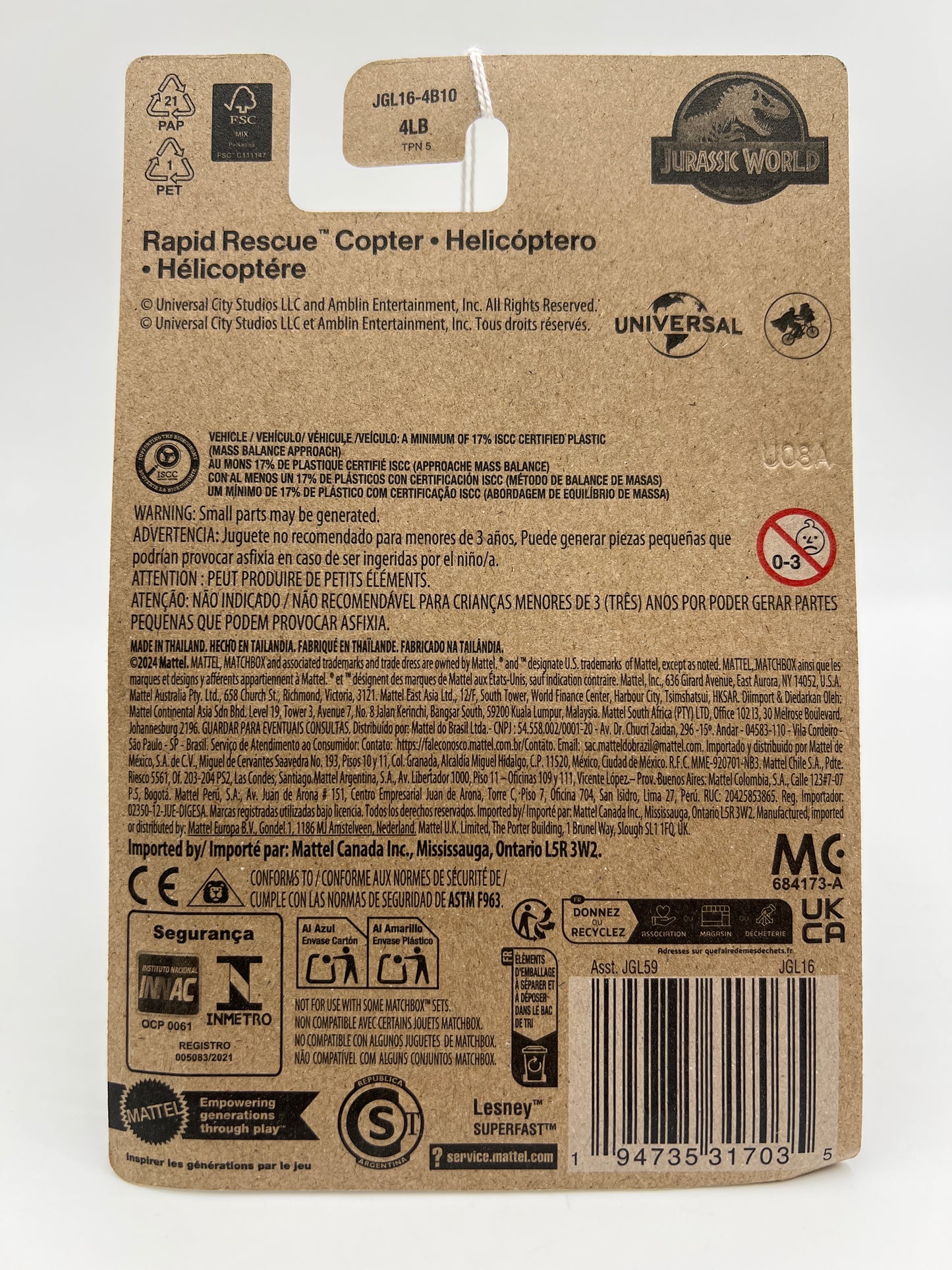 2025 Matchbox Jurassic World Rebirth Rapid Rescue Copter White 160i