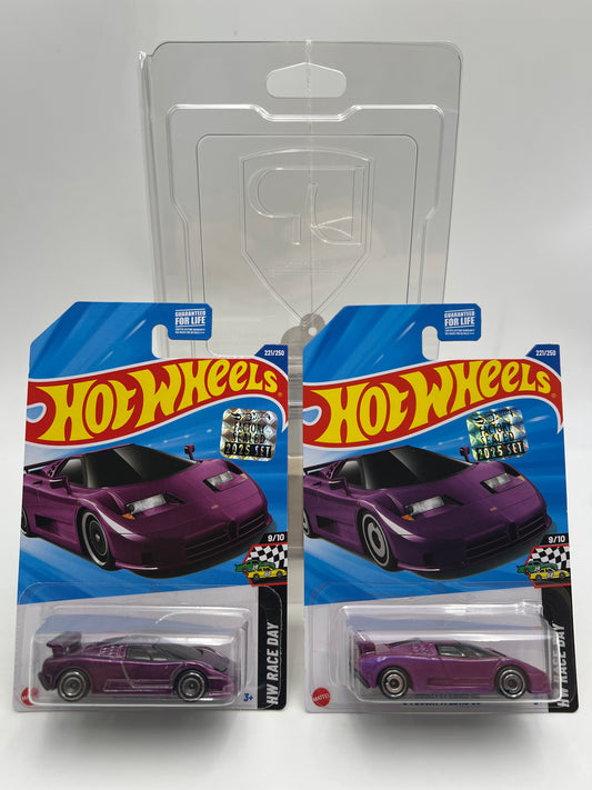 2025 Hot Wheels Factory Sealed Super Treasure Hunt & Mainline #221 93 Bugatti EB110 SS W/Protector Cracked Blister