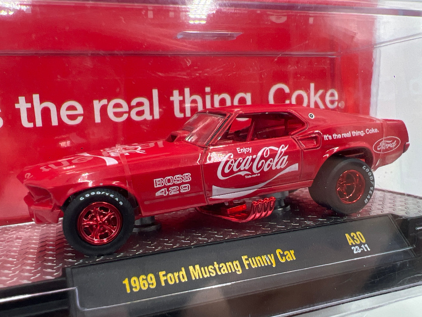 M2 Machines Coca Cola CHASE 1969 Ford Mustang Funny Car Red A30