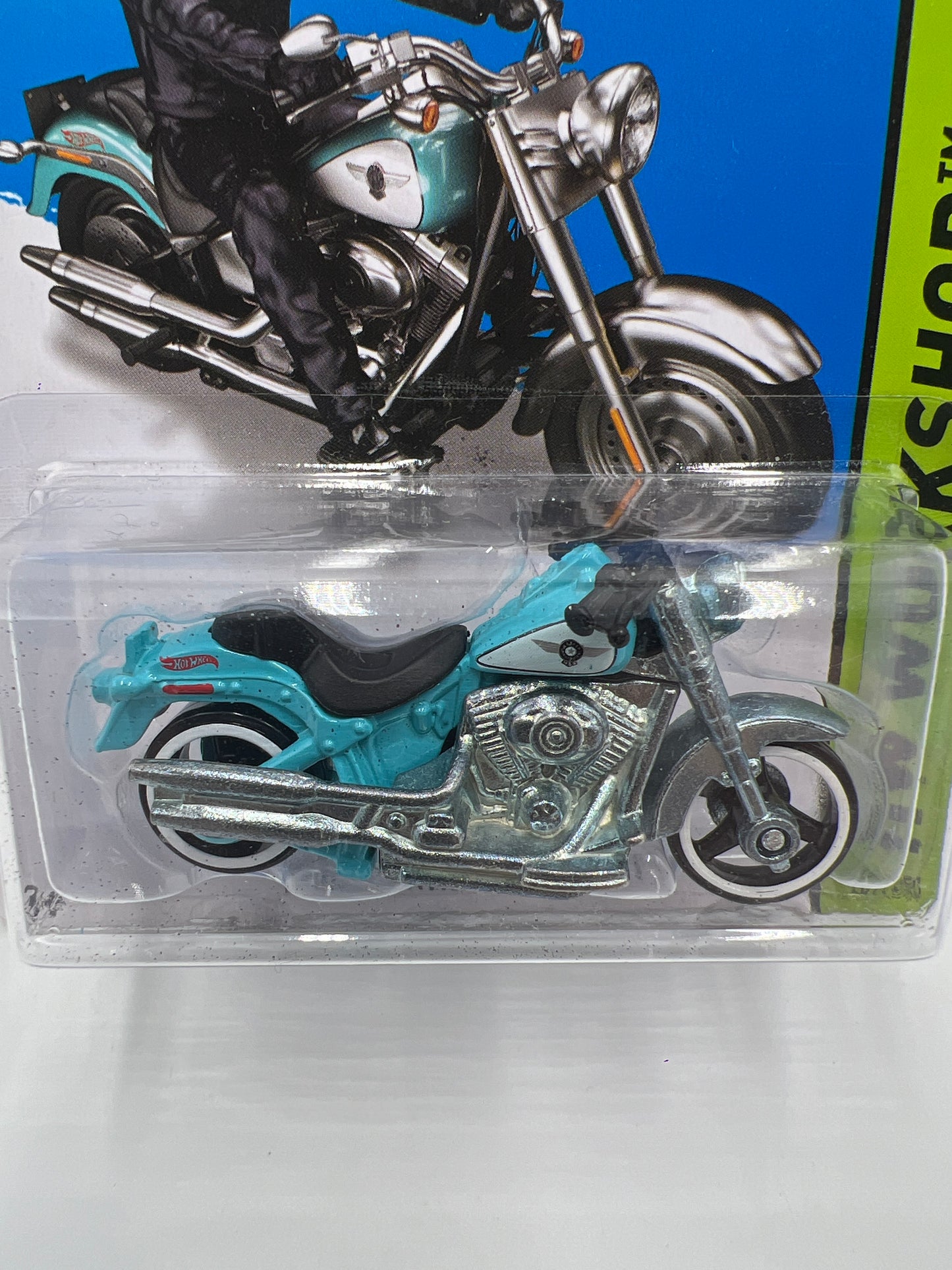 2014 Hot Wheels Workshop #209 Harley-Davidson Fat Boy Light Blue 113B