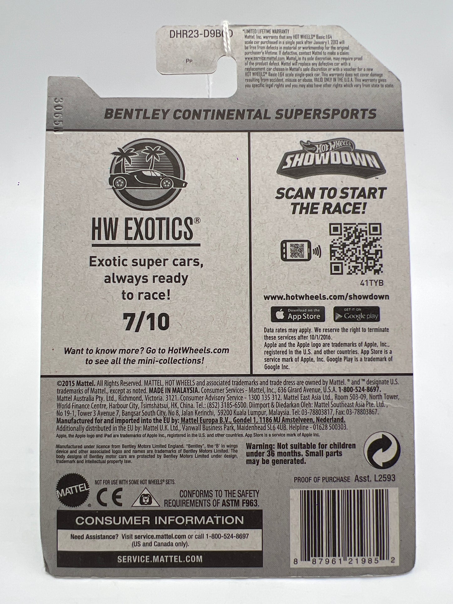 2016 Hot Wheels Exotics #77 Bentley Continental Supersports White 63B