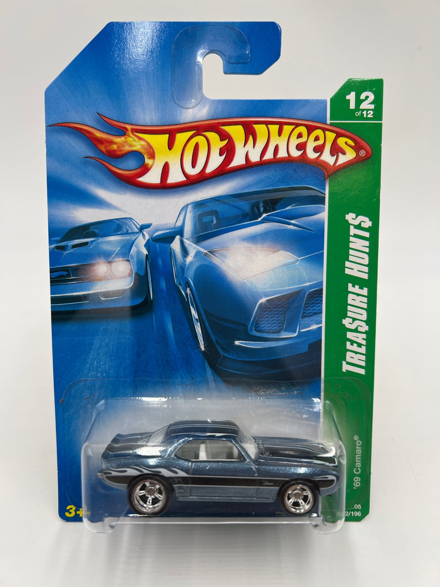 2008 Hot Wheels Super Treasure Hunt #172 69 Camaro Blue W/ Protector