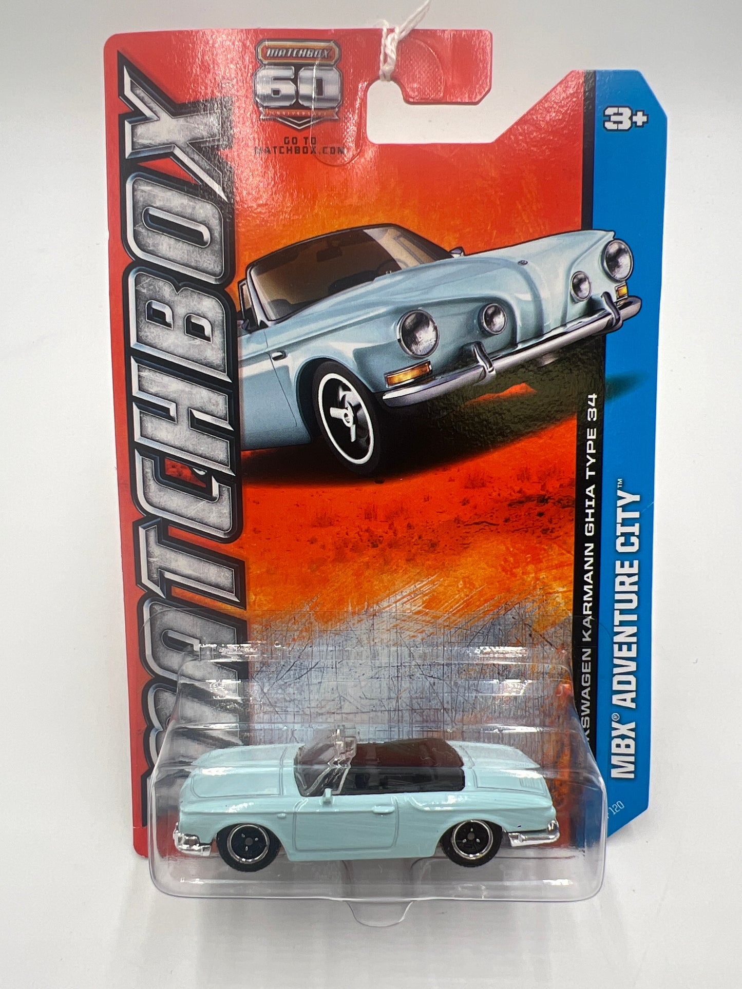 Matchbox #35 2013 MBX Adventure City Volkswagen Karmann Ghia Type 34 Light Blue 95G