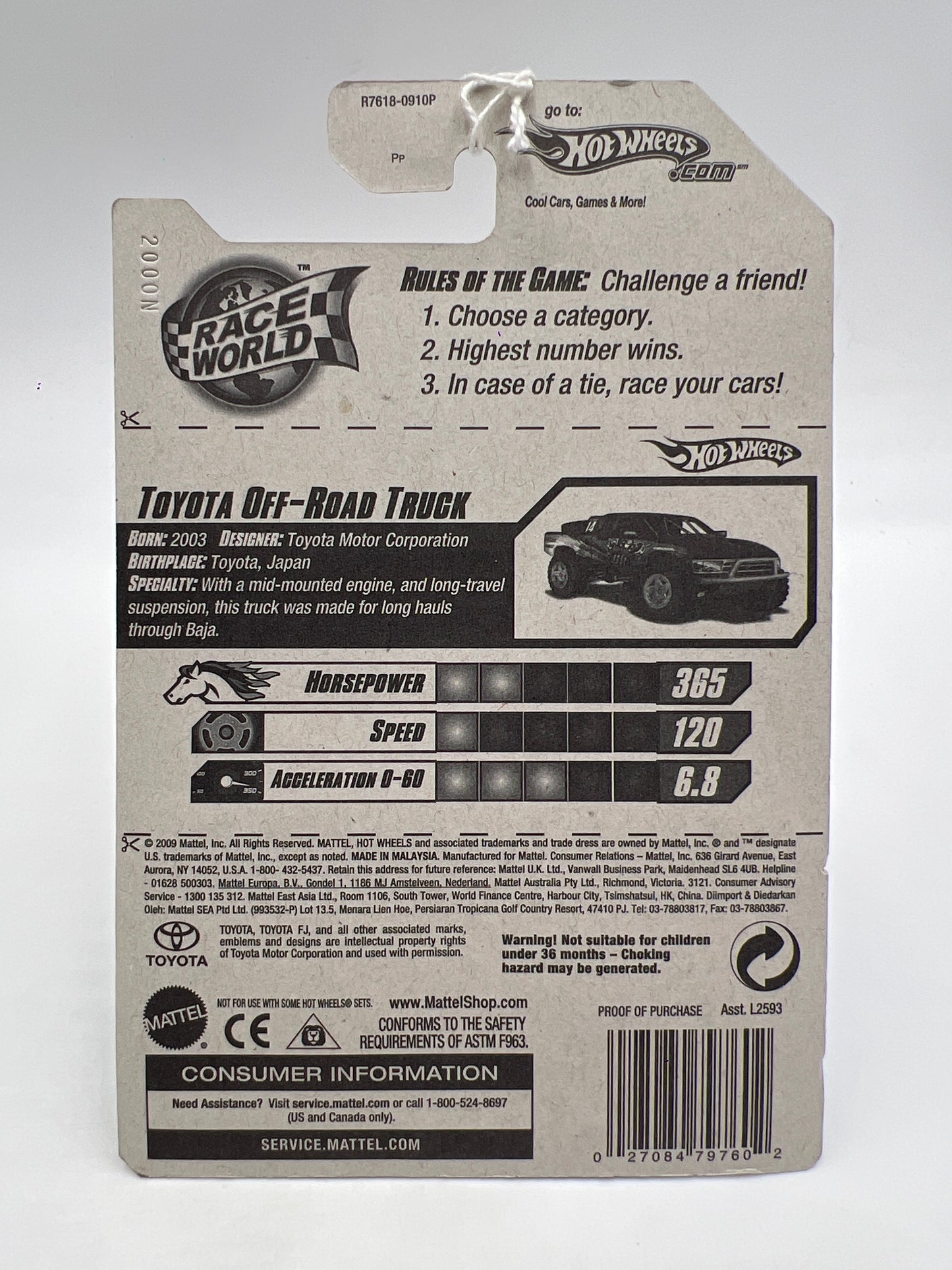 2010 Hot Wheels Race World Desert #189 Toyota Off-Road Truck Black 94D