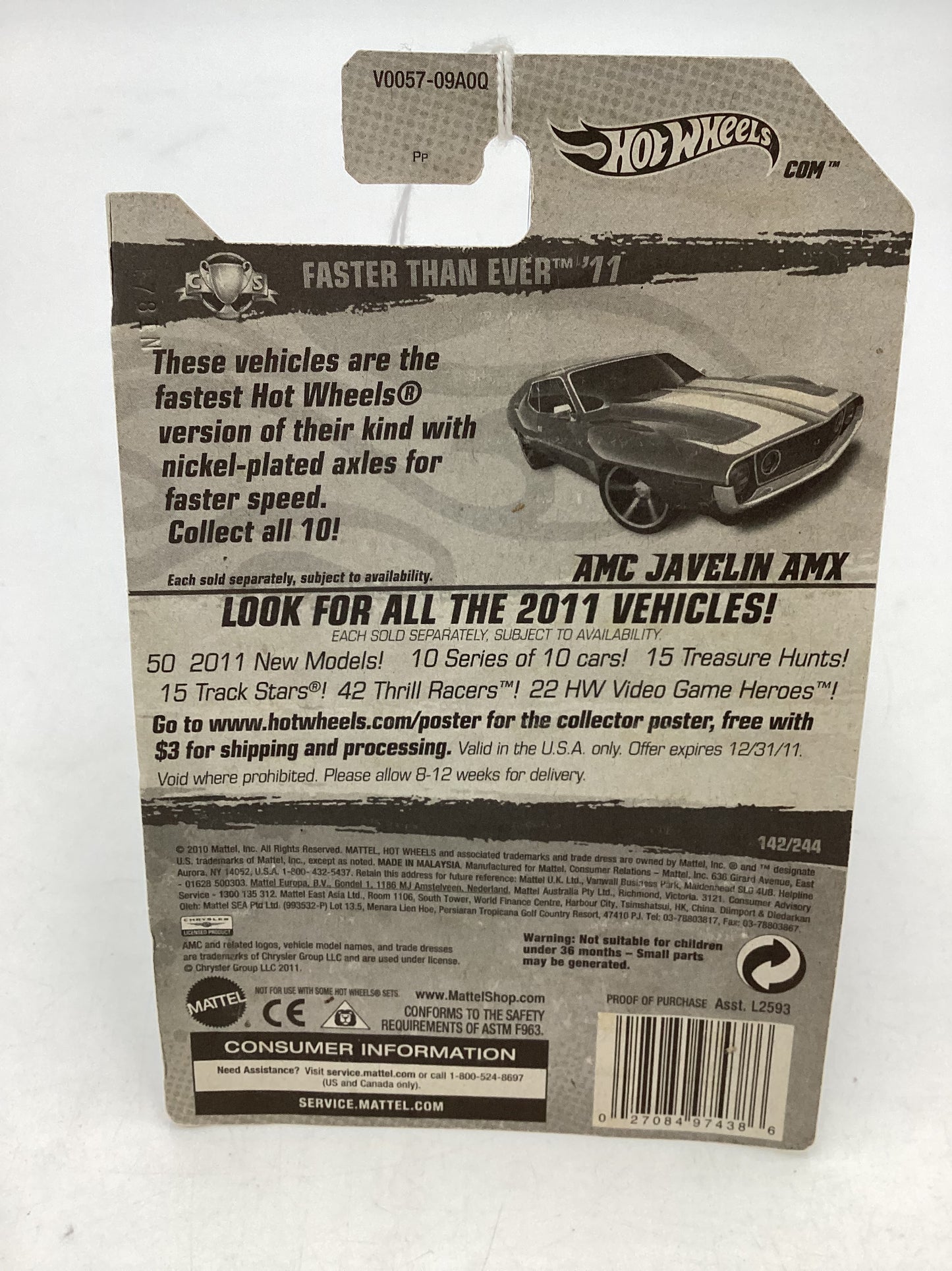 2011 Hot wheels #142 Faster Than Ever AMC Javelin AMX Blue Kmart KDays 236B