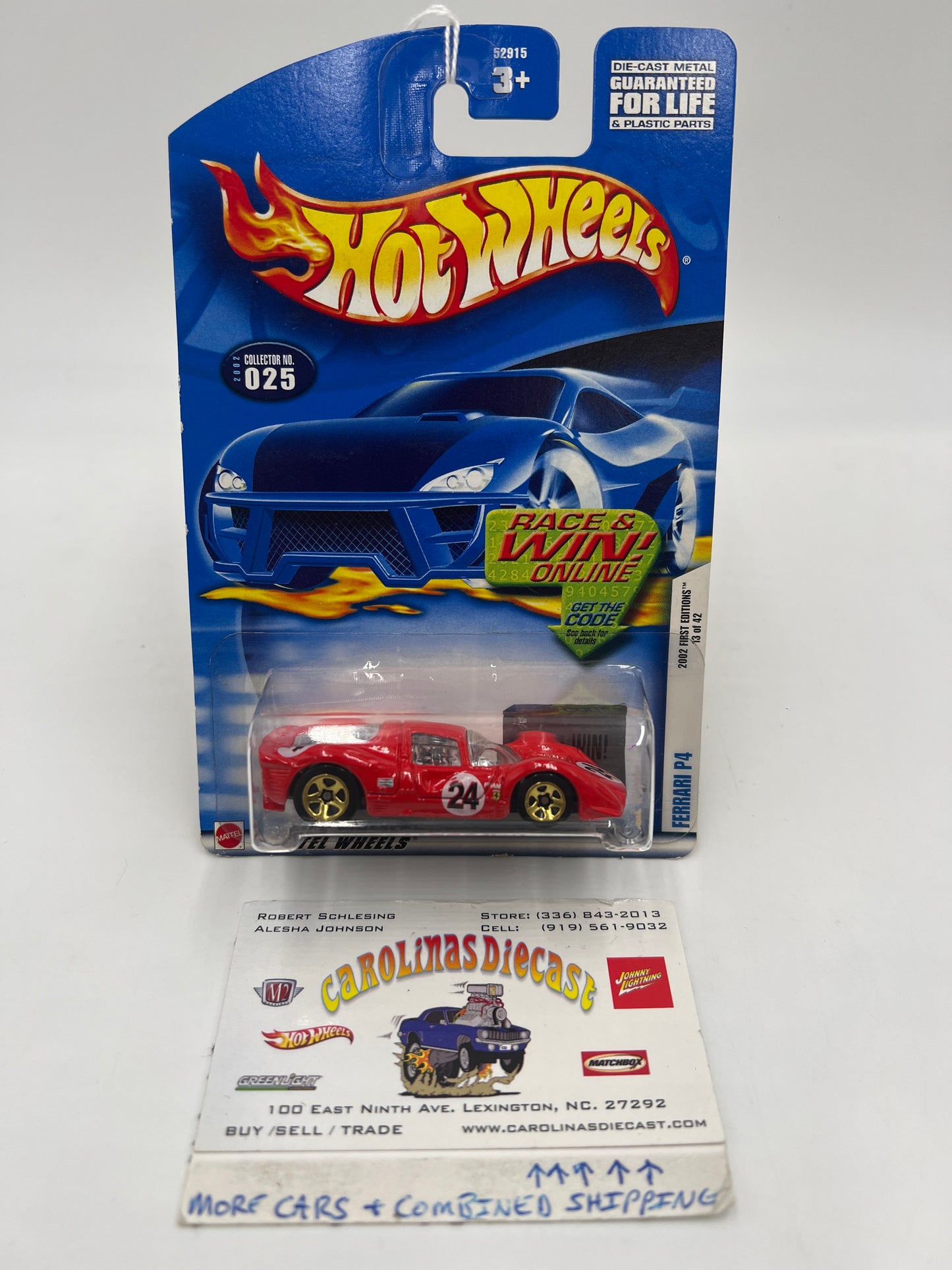 2002 Hot Wheels First Editions #025 Ferrari P4 Red *Card Stains Back*