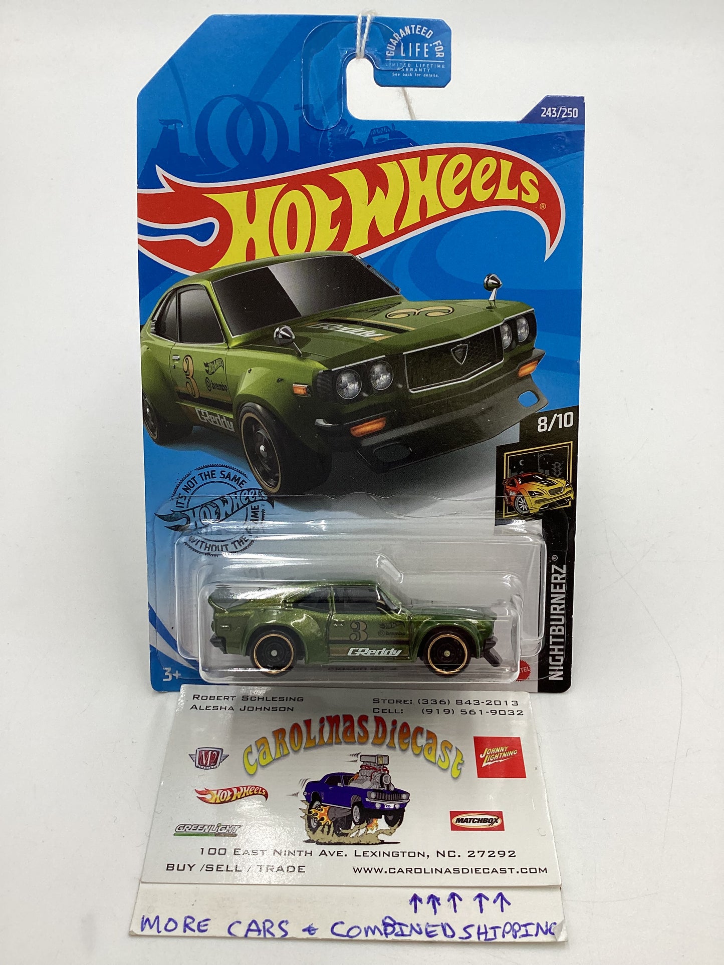 2020 Hot wheels Nightburnerz #243 91 Mazda RX-3 Green 87C