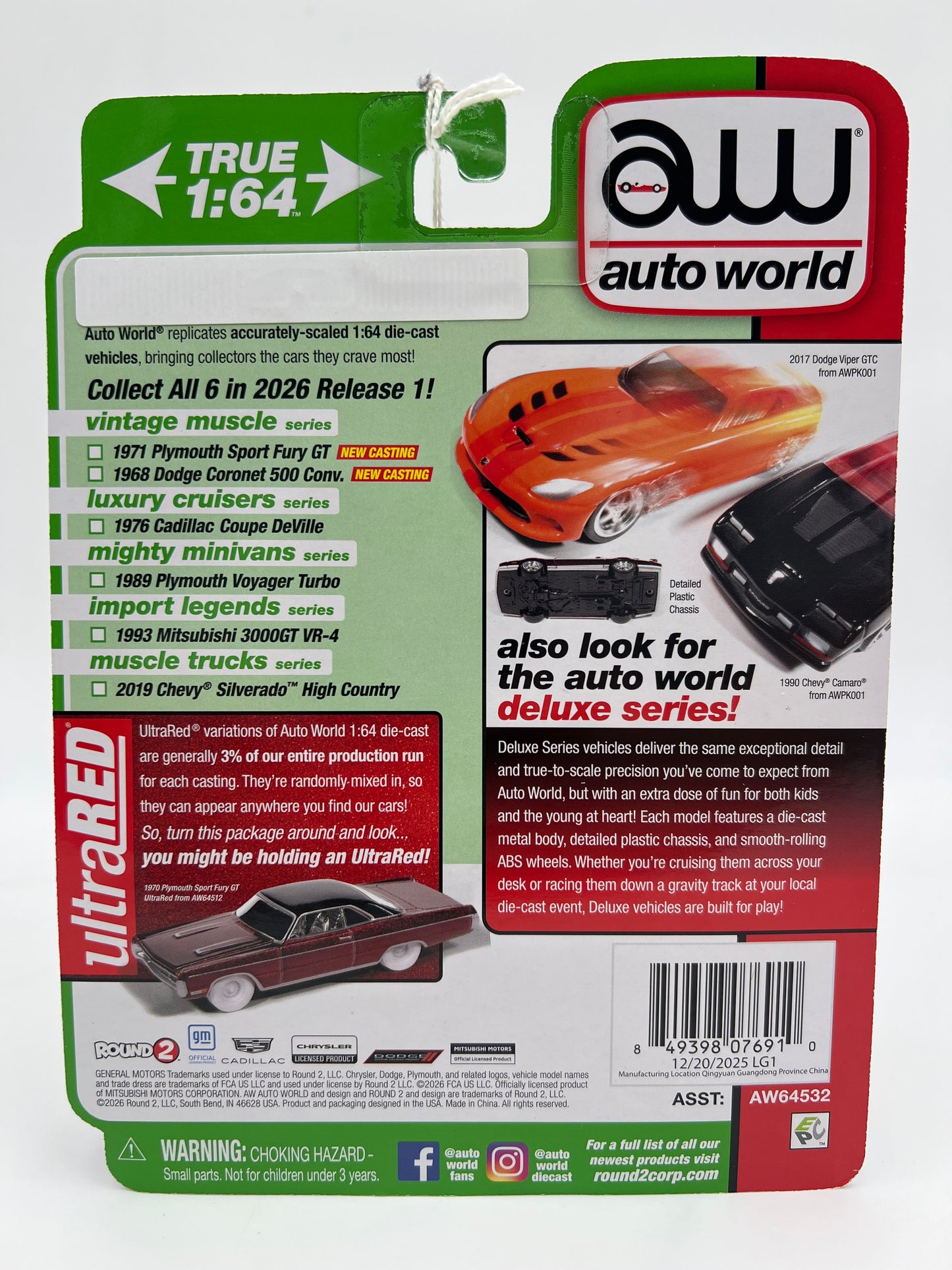 Auto World Ultra Red Chase Vintage Muscle 1971 Plymouth Sport Fury GT