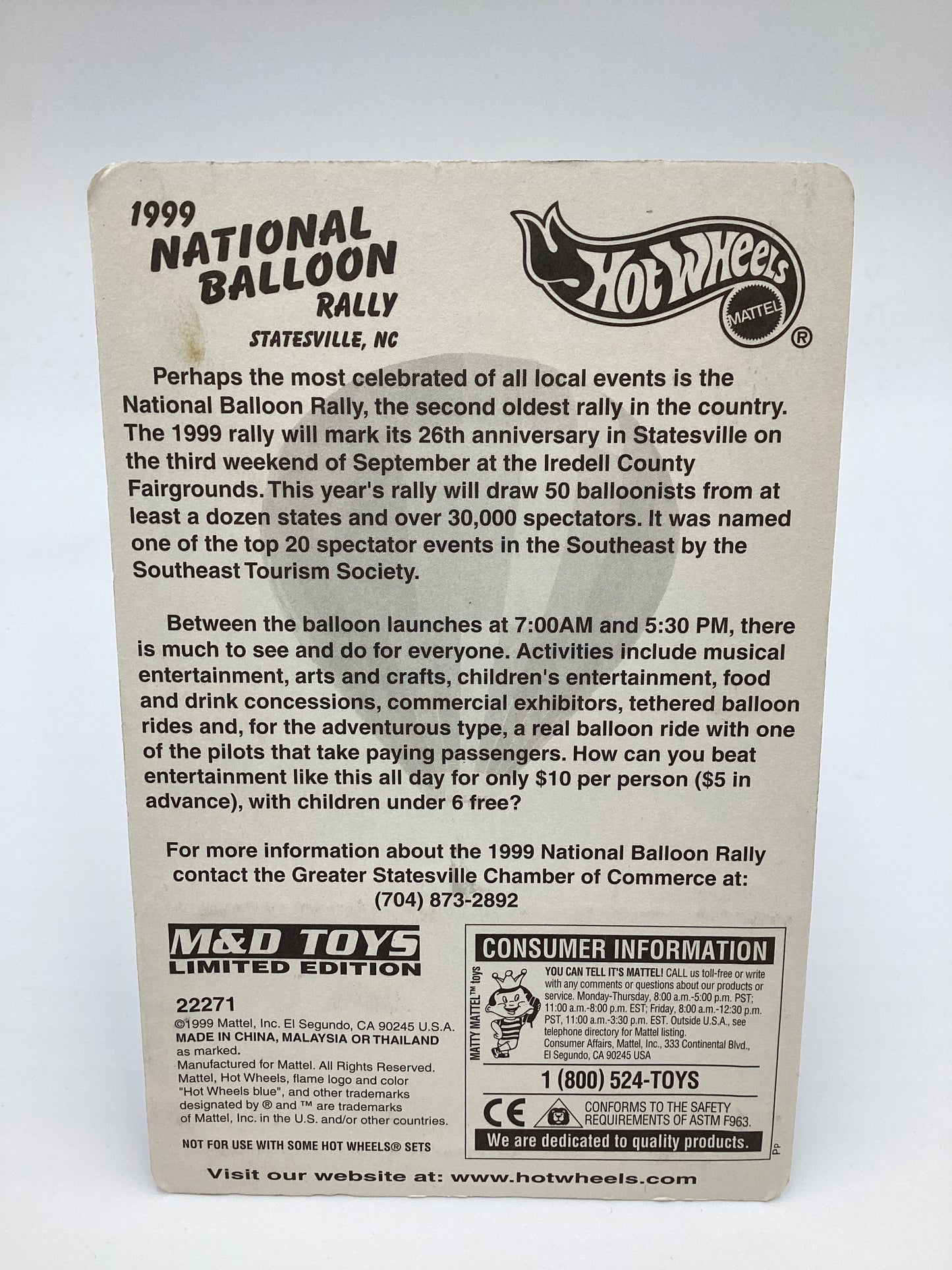 1999 Hot Wheels National Ballon Rally NC Dairy Delivery White/Blue W/Protector SR