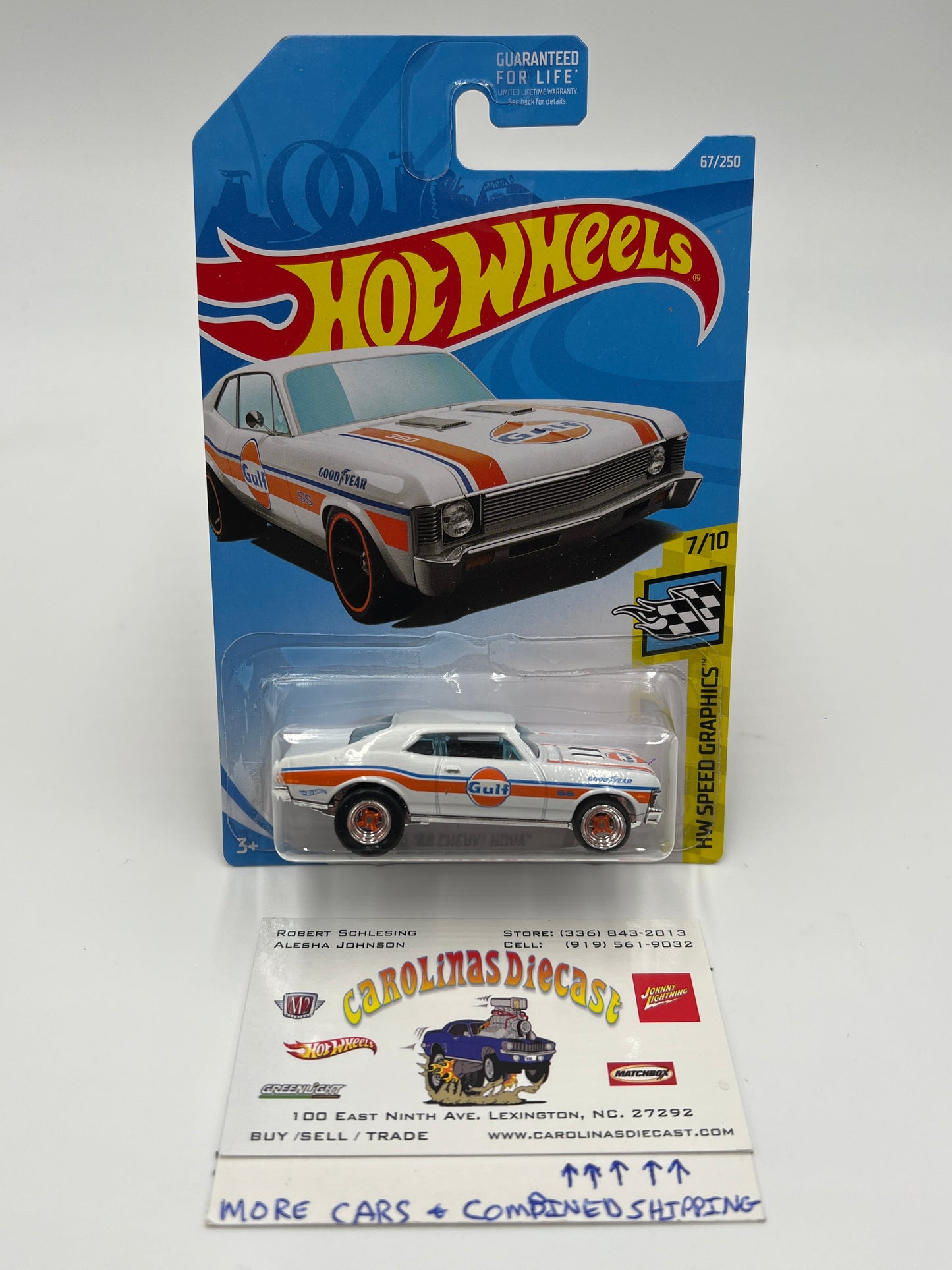 Hot Wheels 68 Chevy Nova White Gulf Wheel Swap Custom On Card W/Protector (SR)