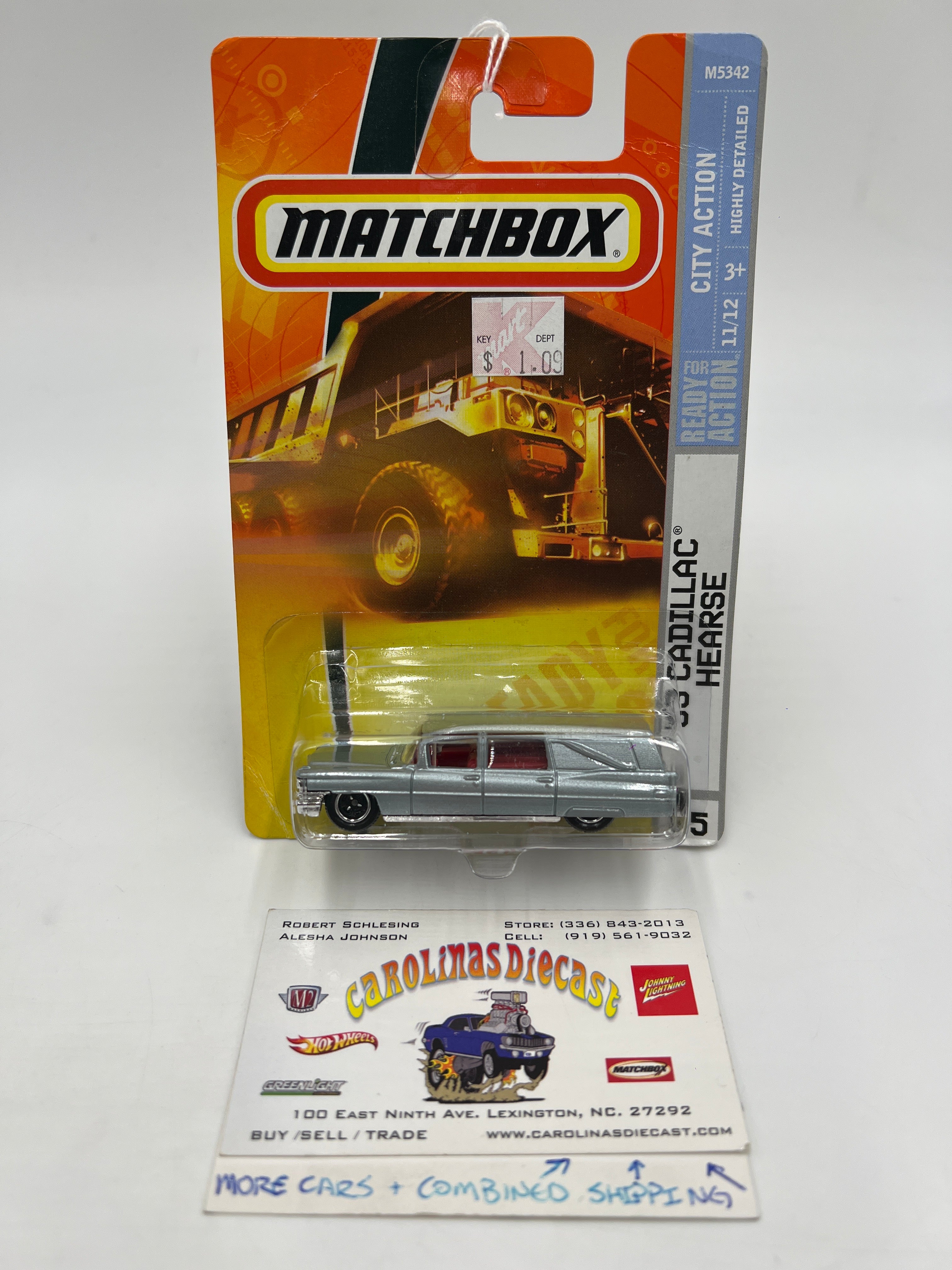 Matchbox City Action #55 63 Cadillac Hearse Silver Card Not