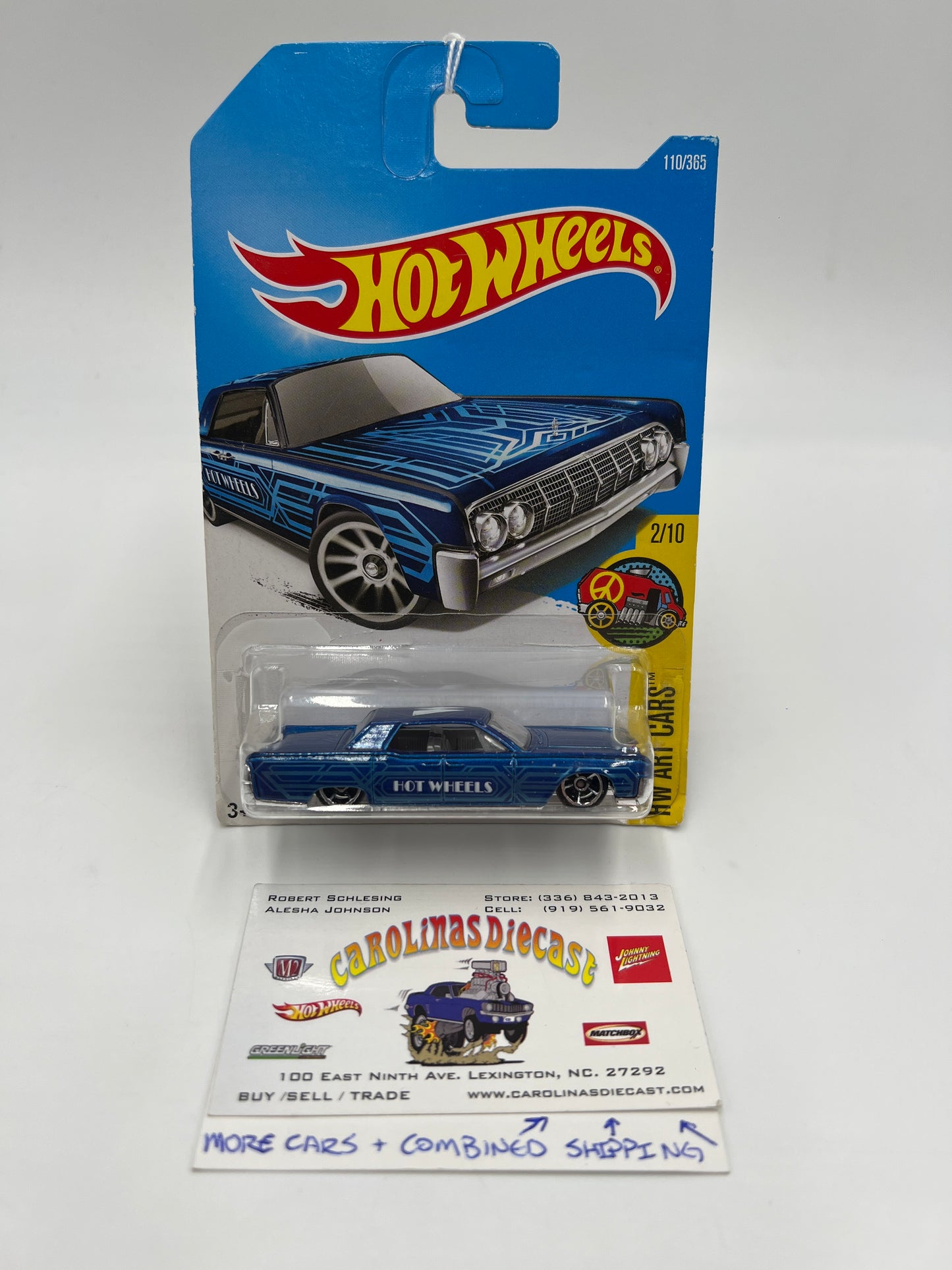 2016 Hot Wheels Art Cars #110 64 Lincoln Continental Blue International Card 57C