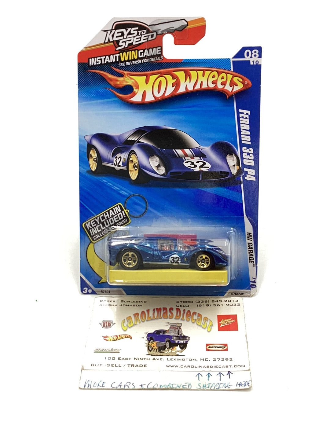 2010 Hot Wheels #76 Ferrari 330 P4 walmart exlusive with bone shaker key chain with protector