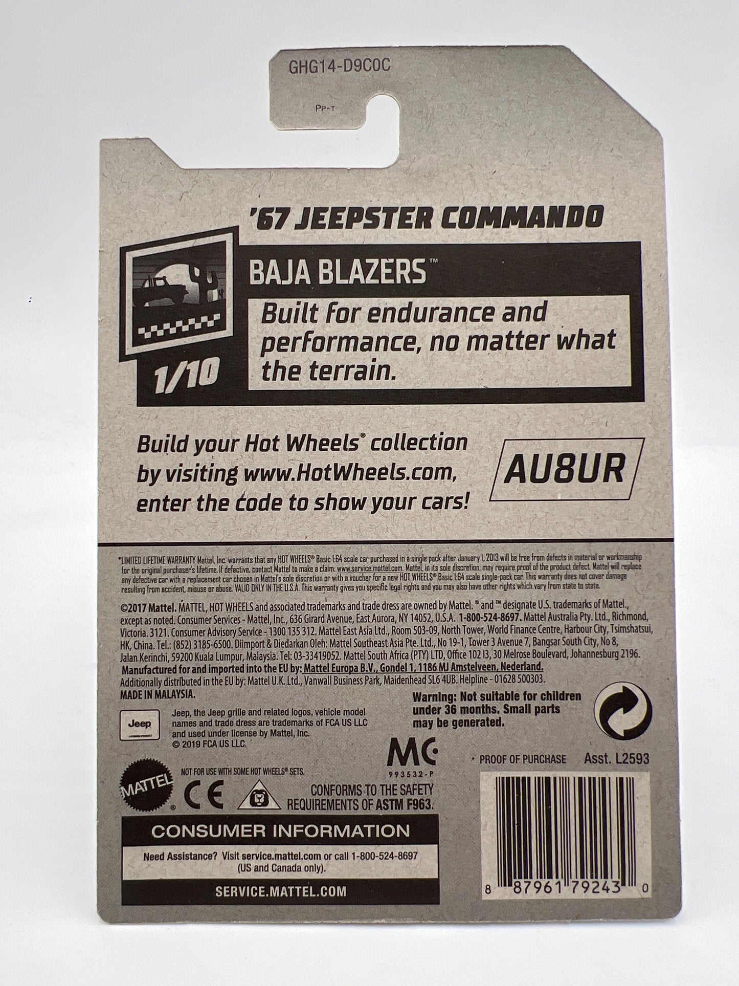 2020 Hot Wheels Super Treasure hunt #71 67 Jeepster Commando Blue W/Protector