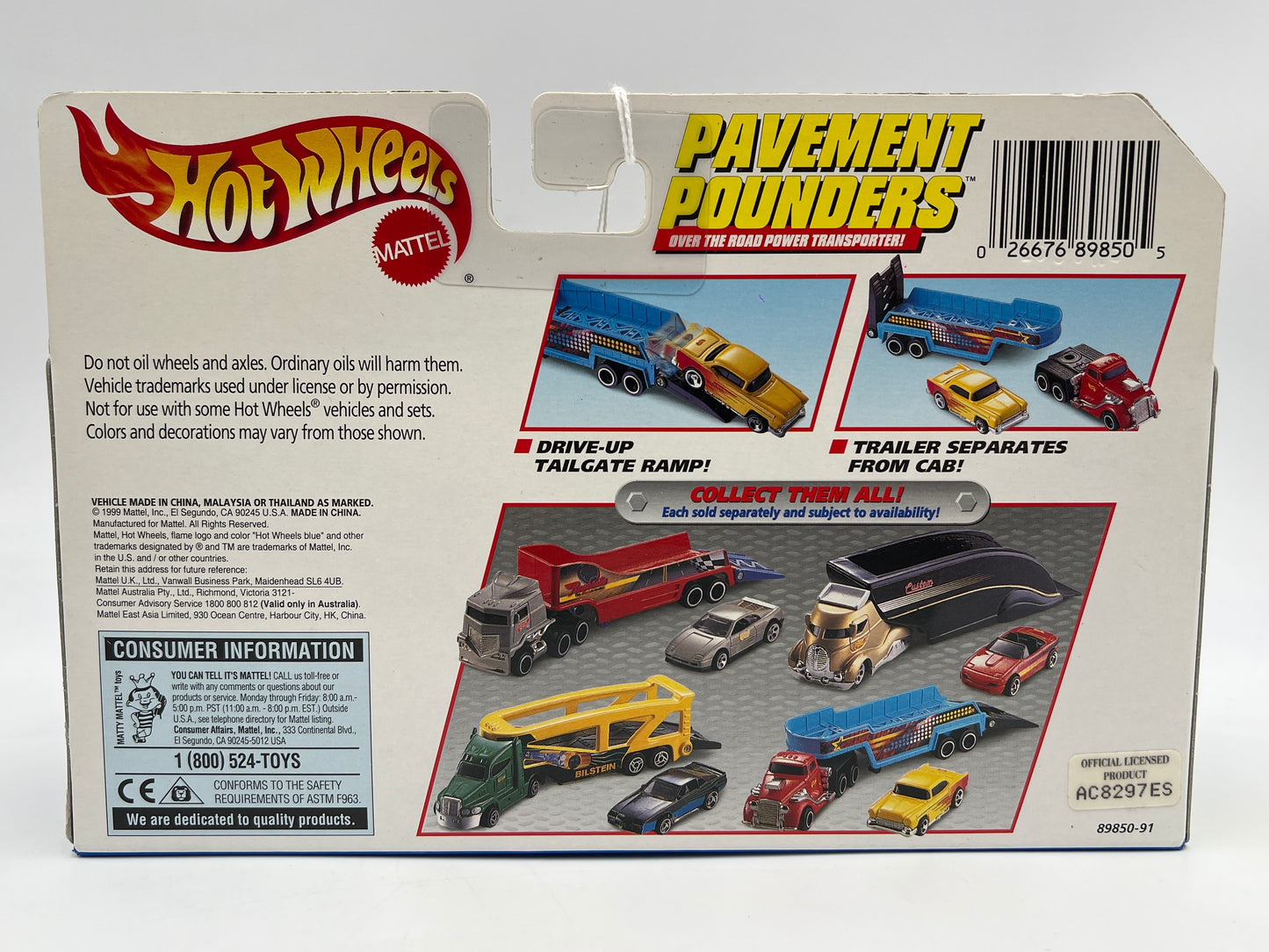 Hot Wheels Pavement Pounders Ferrari 348 Silver W/Raybestos Transporter Truck