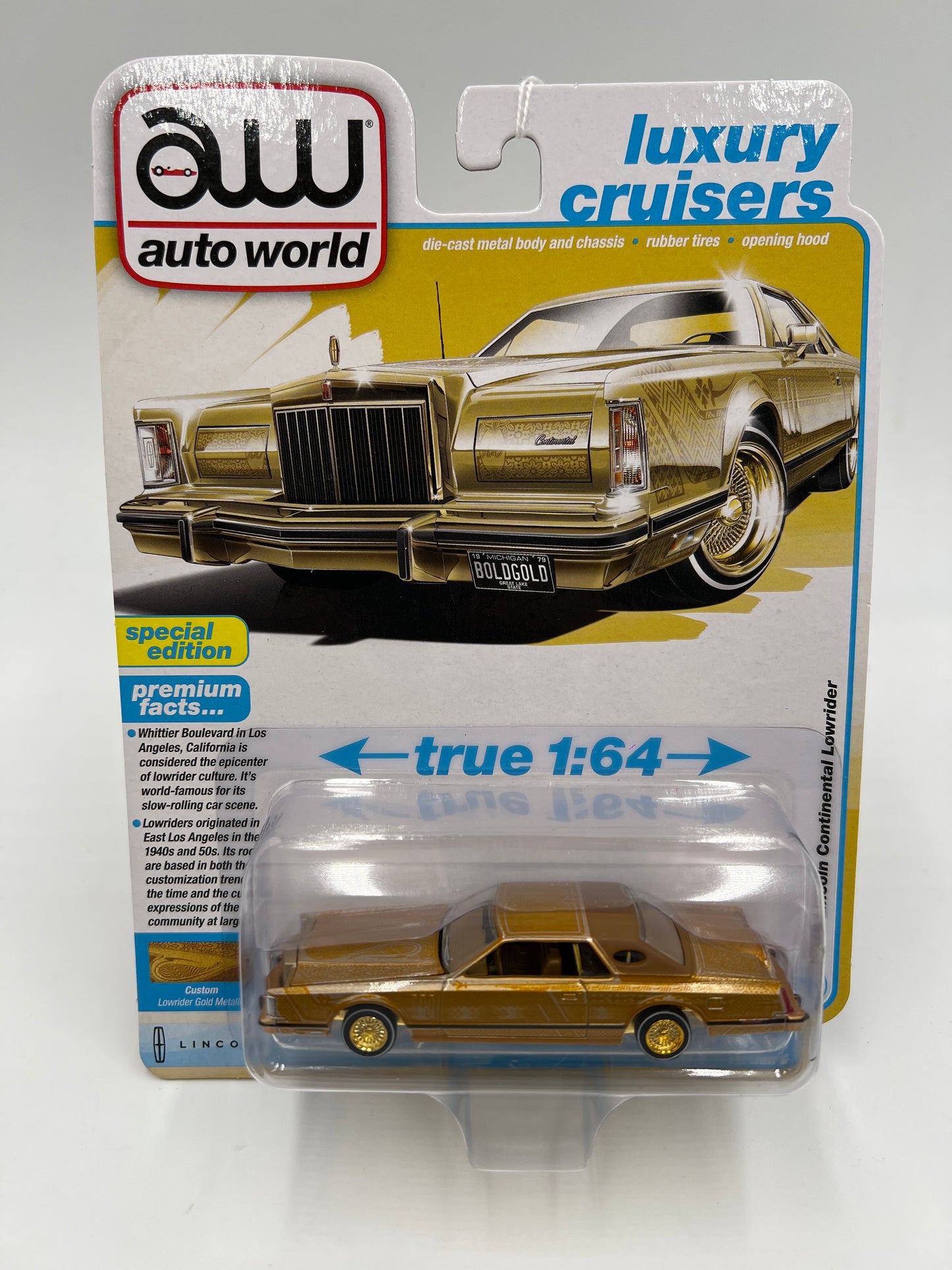 Auto World Luxury Cruisers Release 6 Version B 1979 Lincoln Continental Lowrider Gold 184C