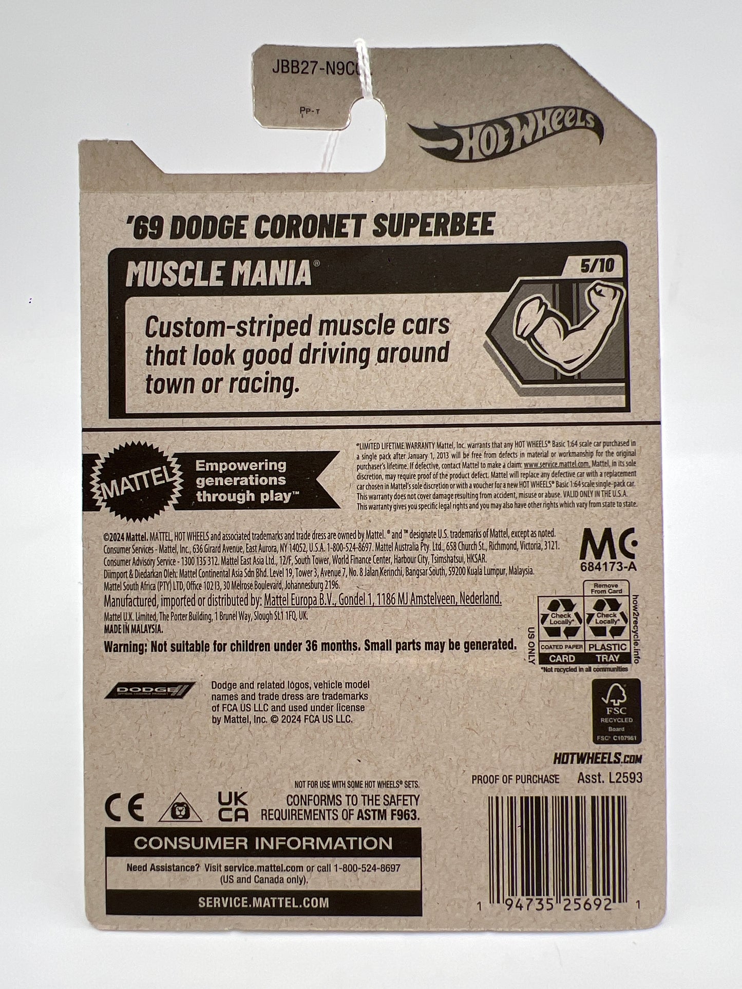 2025 Hot Wheels L Case Muscle Mania #208 69 Dodge Coronet Superbee Yellow 55F