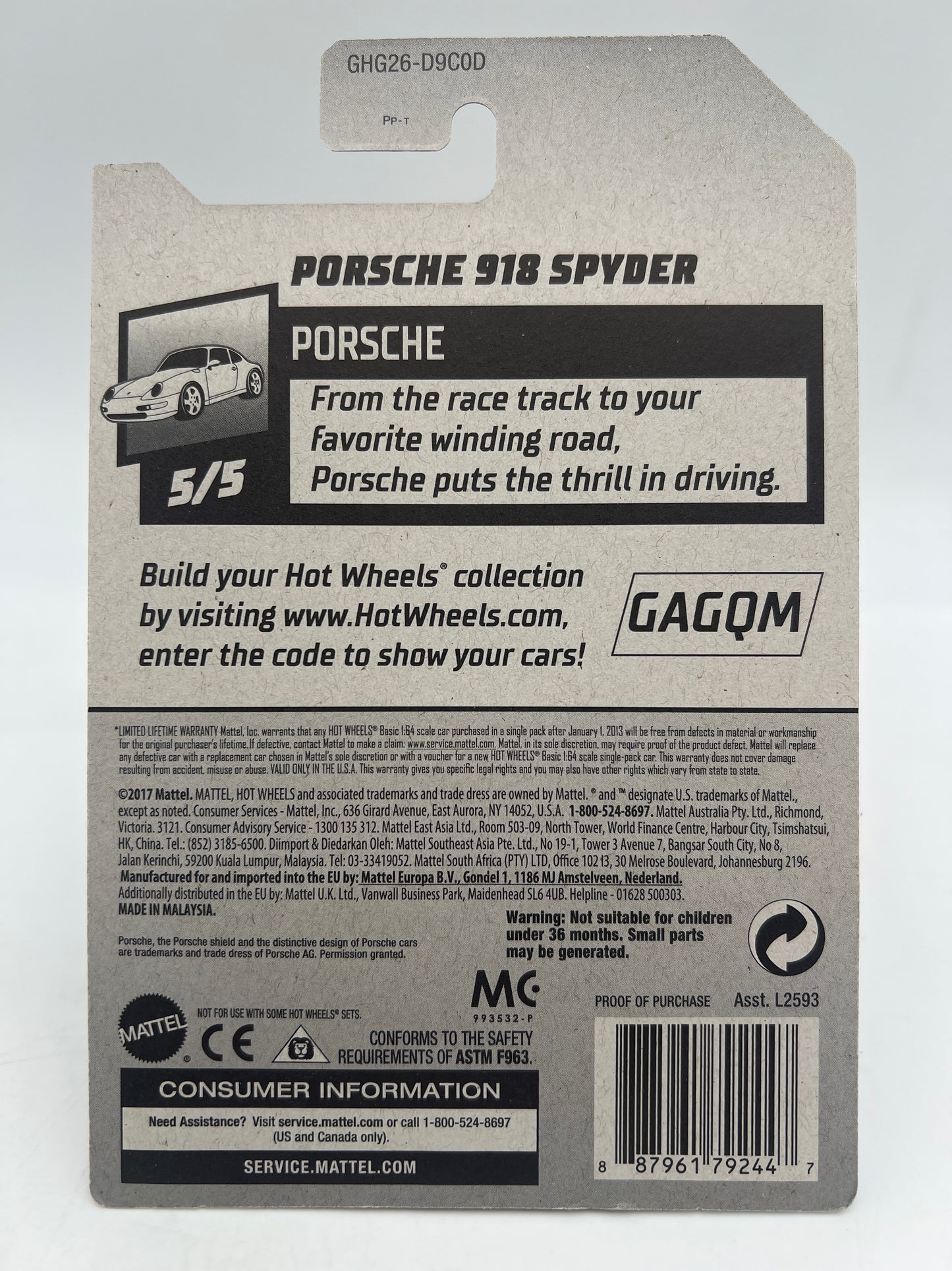 2020 Hot Wheels Factory Sealed Super Treasure Hunt #94 Porsche 918 Spyder Blue W/Protector