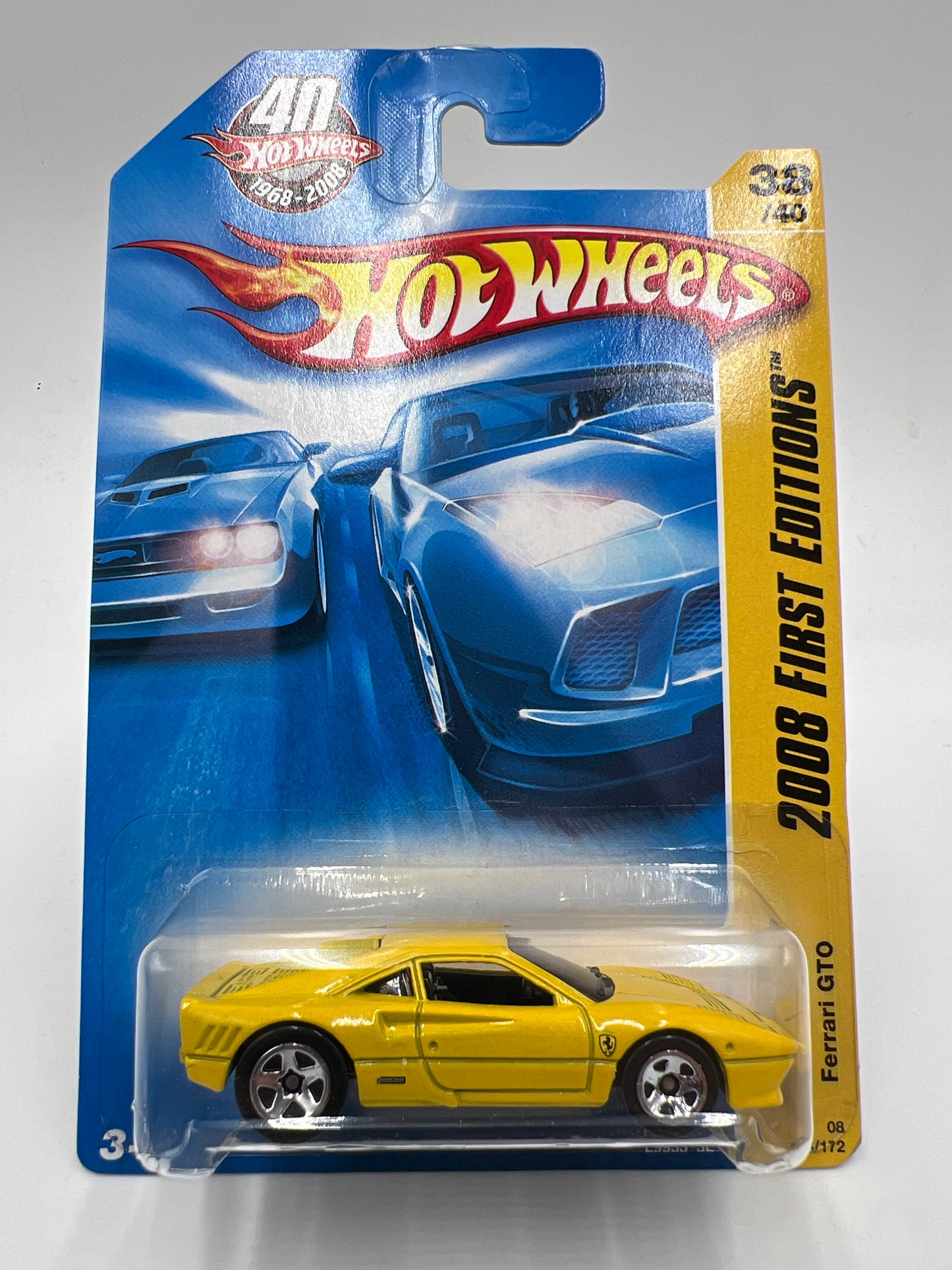 2008 Hot Wheels New Models #38 Ferrari GTO Yellow W/Protector SR